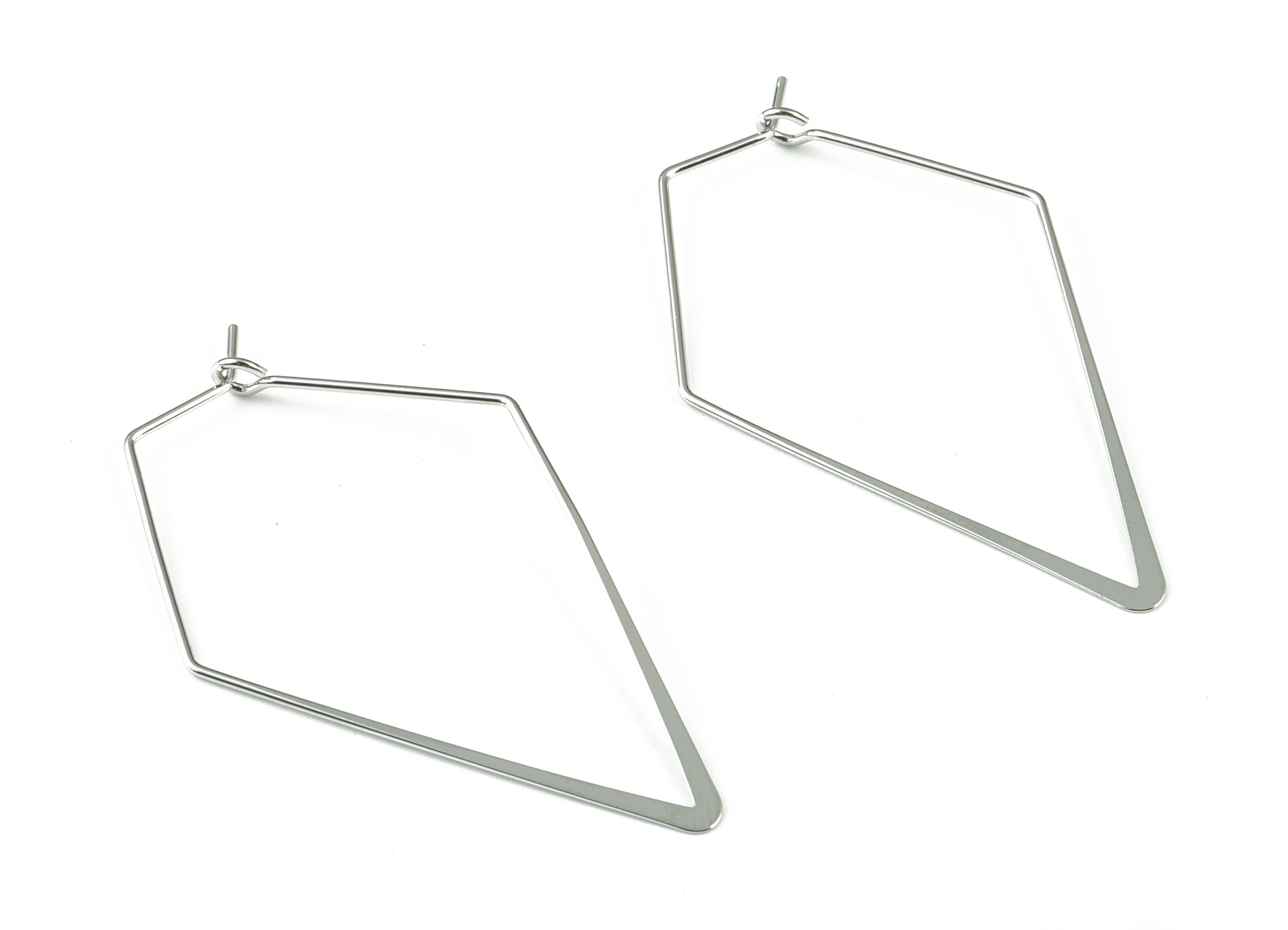 Silver Hammered Kidney Earring Wire - 18K Real White Gold Brass Kite Earrings - Jewellery Supplies - 54.96x30.3x4.21mm - RGP2737S - DOMEDBAZAAR