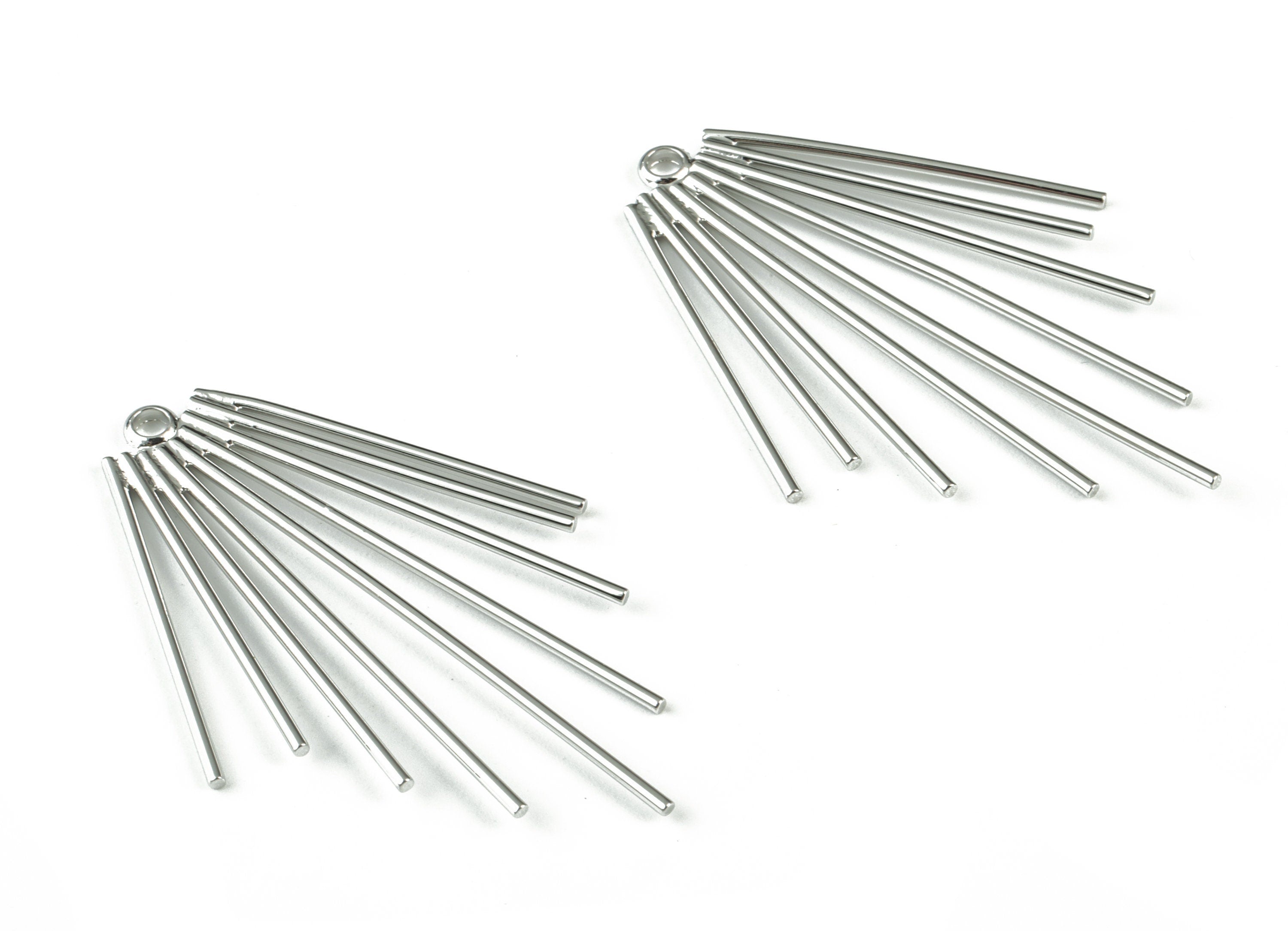 Silver Fringe Earring Charms - 18K Real White Gold Plated Fringe Pendant - Ear Wires Charm - Jewelry Supplies - 43.55x28.6x1.17mm - RGP2739S - DOMEDBAZAAR