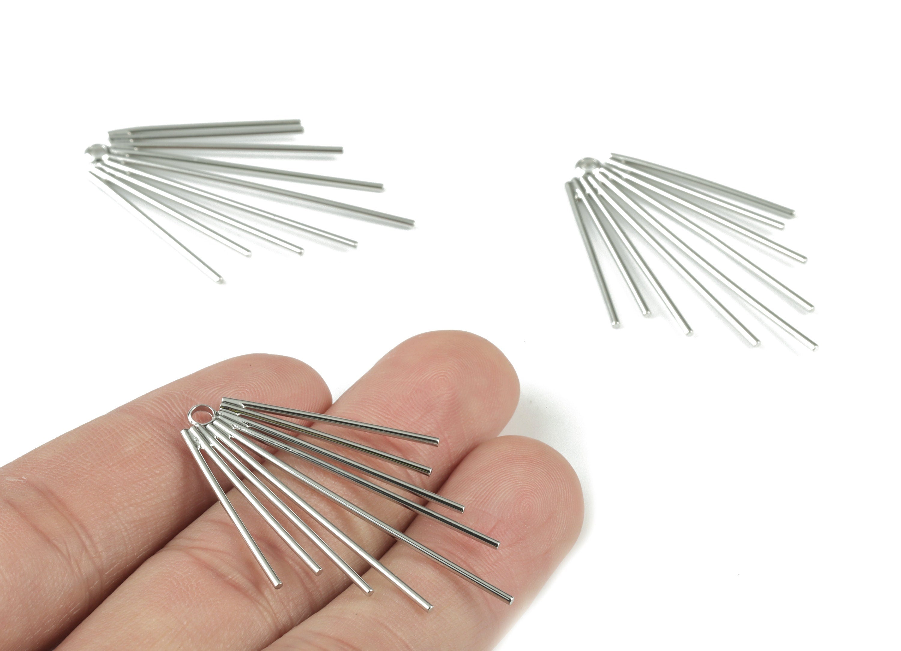 Silver Fringe Earring Charms - 18K Real White Gold Plated Fringe Pendant - Ear Wires Charm - Jewelry Supplies - 43.55x28.6x1.17mm - RGP2739S - DOMEDBAZAAR