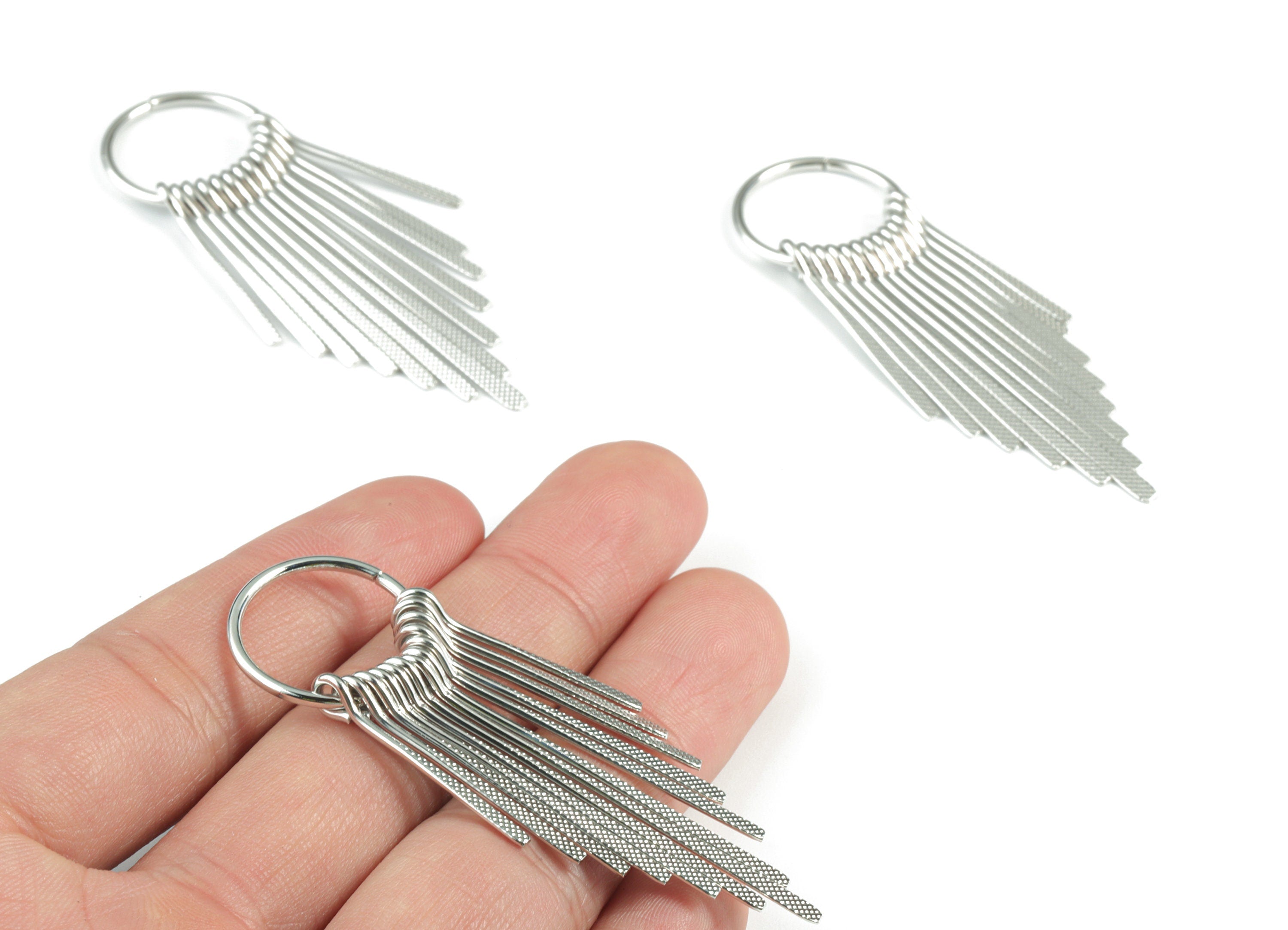 Silver Fringed Earring Charms - 18K Real White Gold Brass Hammered Fringed Trim Charms - Jewelry Supplies - 64.52x22.08x4.82mm - RGP2731S - DOMEDBAZAAR