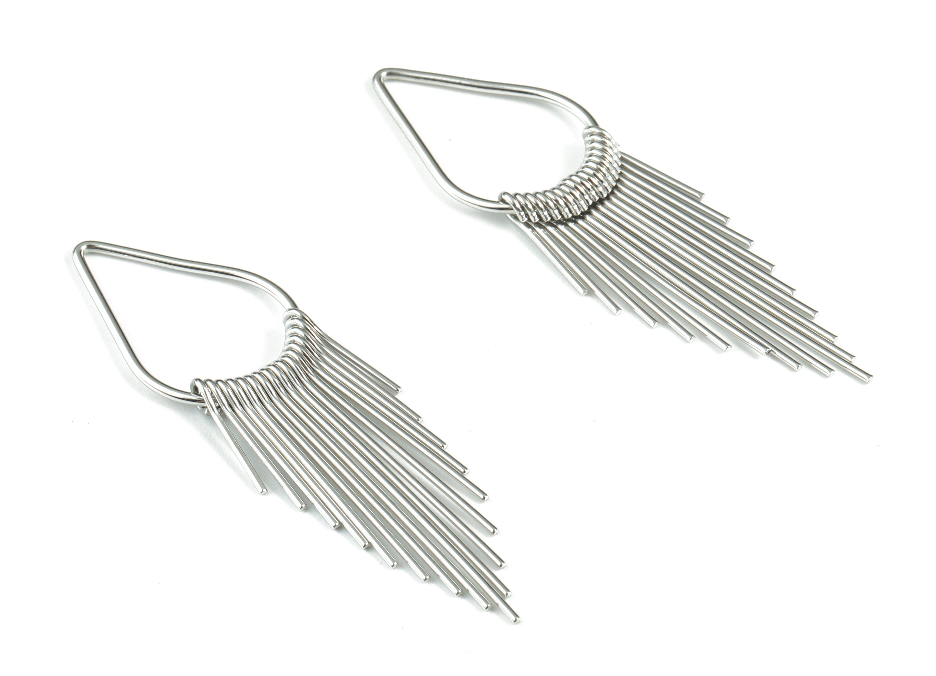 Silver Fringed Earring Charms - 18K Real White Gold Brass Hammered Fringed Trim Charms - Jewelry Supplies - 62.93x17.6x3.18mm - RGP2733S - DOMEDBAZAAR