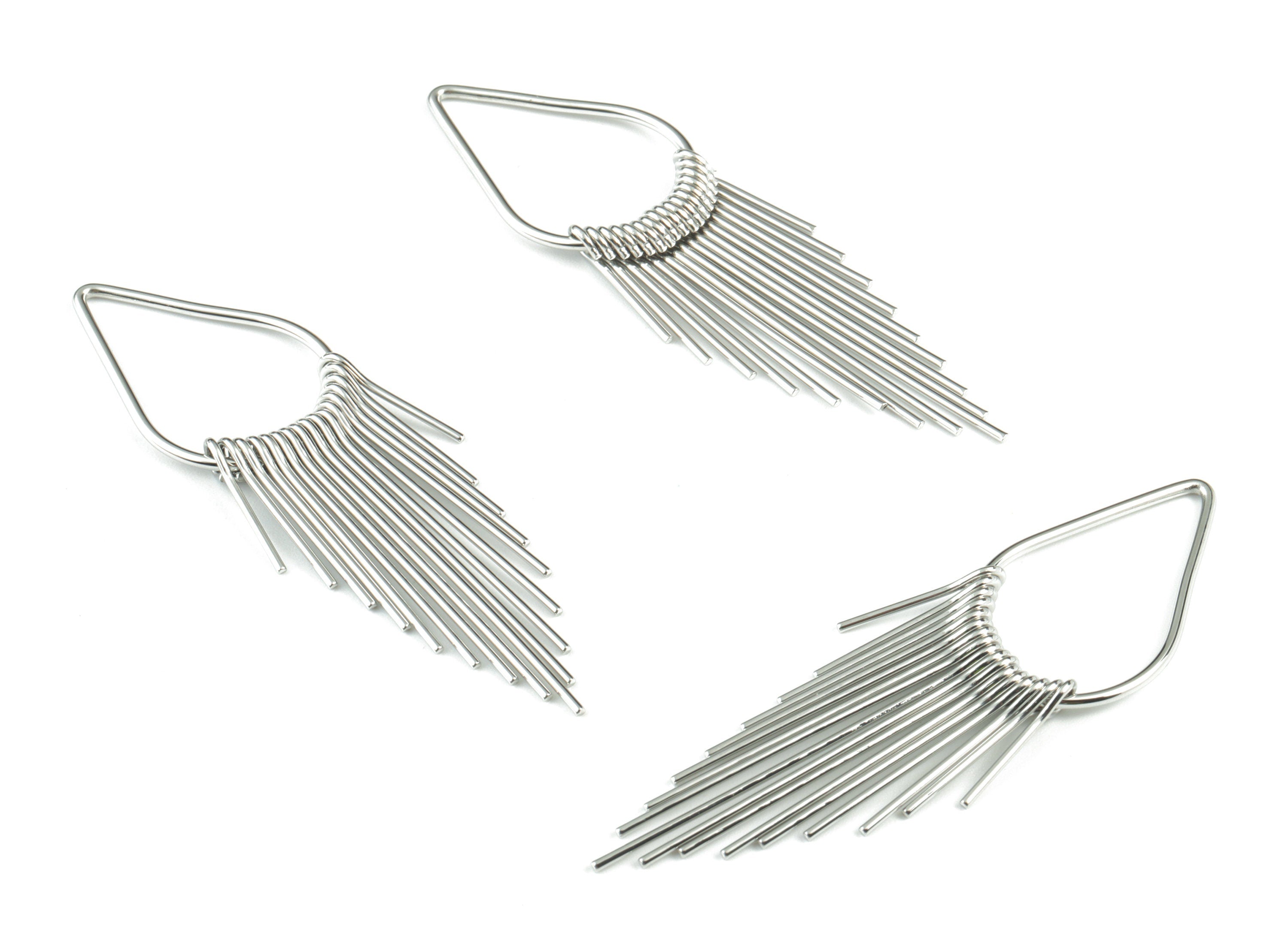 Silver Fringed Earring Charms - 18K Real White Gold Brass Hammered Fringed Trim Charms - Jewelry Supplies - 62.93x17.6x3.18mm - RGP2733S - DOMEDBAZAAR