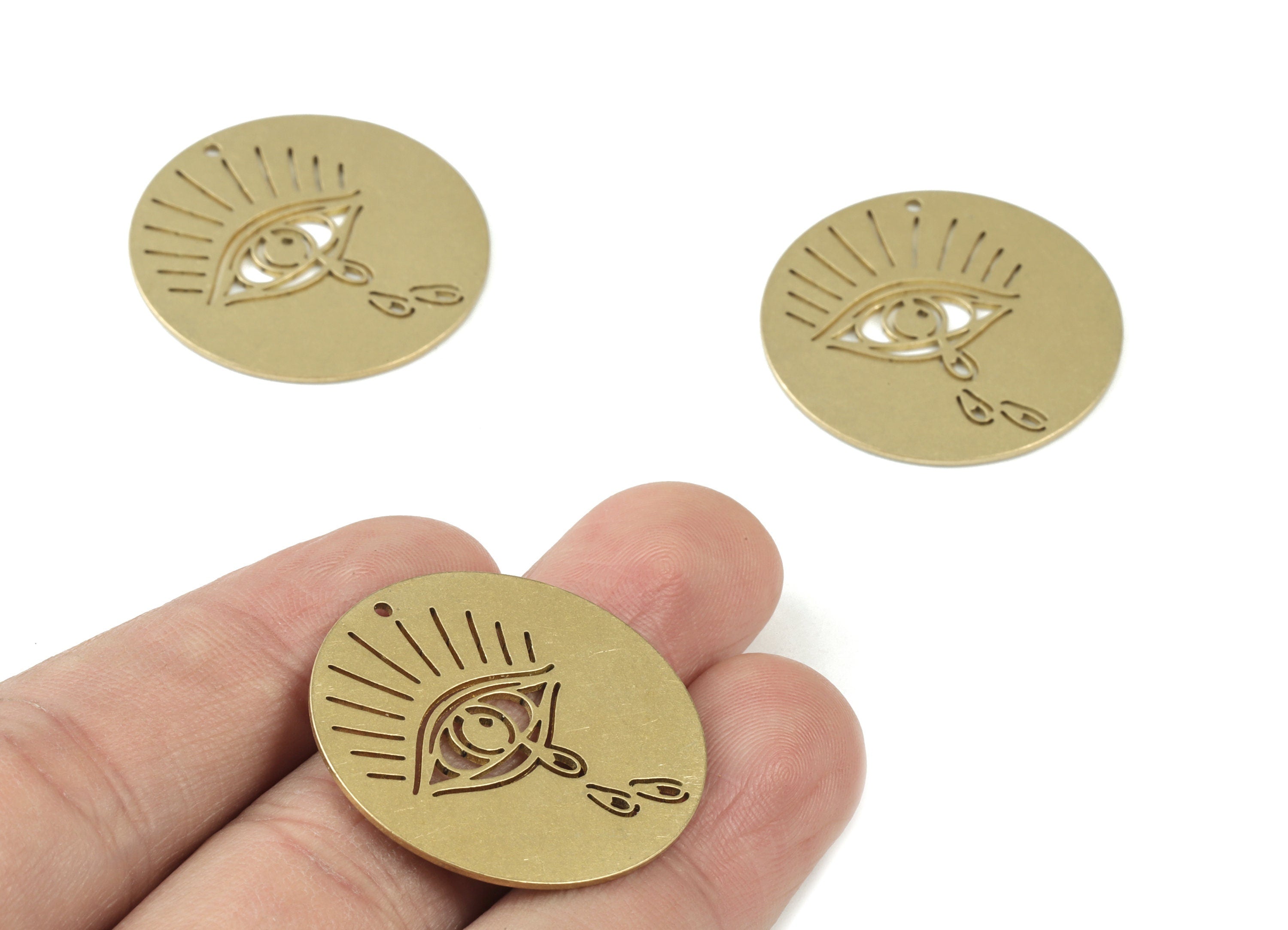 Eye Tears Round Earring Charms - Raw Brass Tears Eye Pendant - Jewelry Supplies - 30x30x0.8mm - PPM3499 - DOMEDBAZAAR