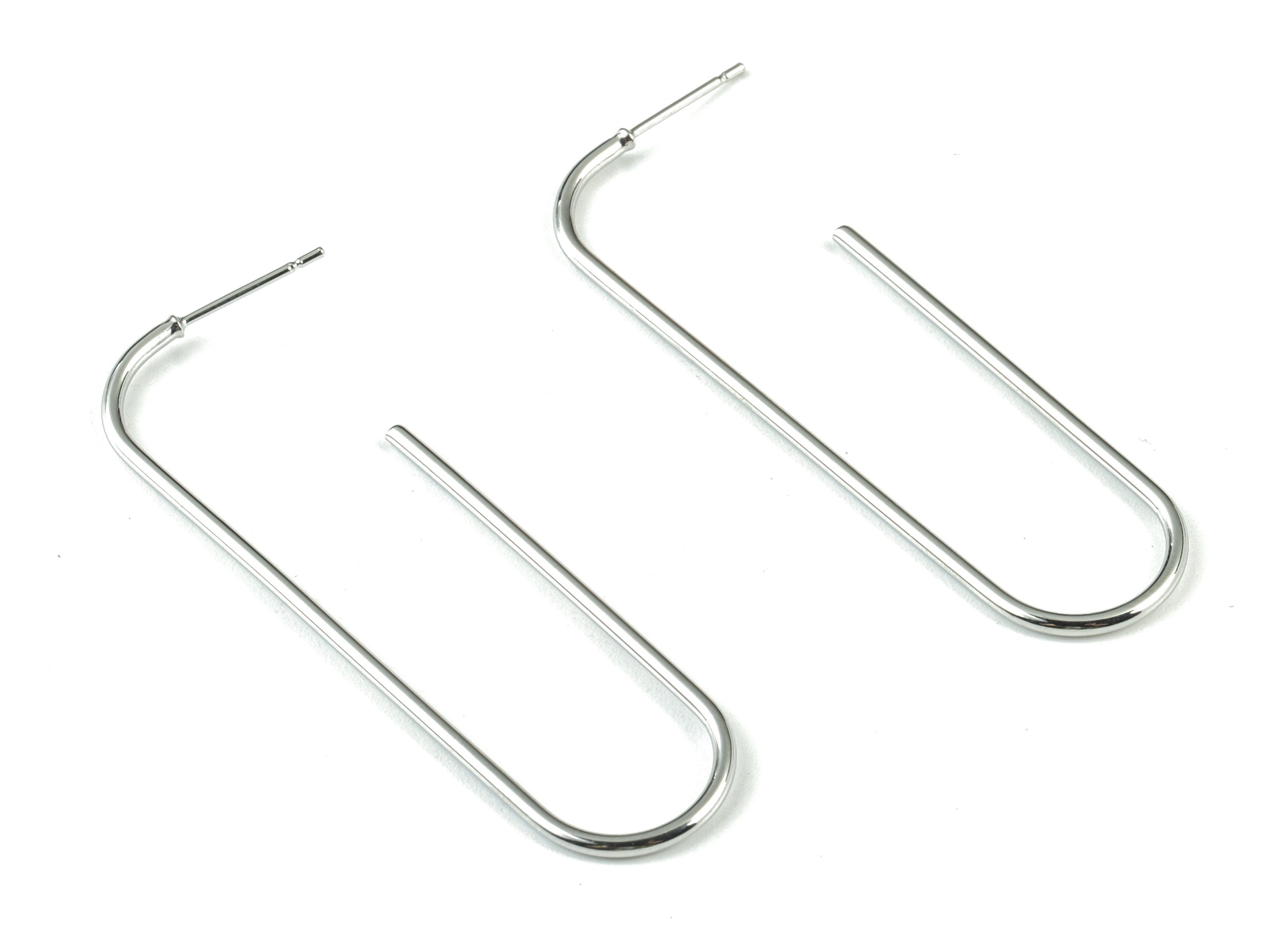 Silver Brass Ear Wire Stud - 18K Real White Gold Brass Ear Wire Hook Ear Post - Jewelry Supplies - 56.68x21.57x1.49mm - RGP2740S - DOMEDBAZAAR