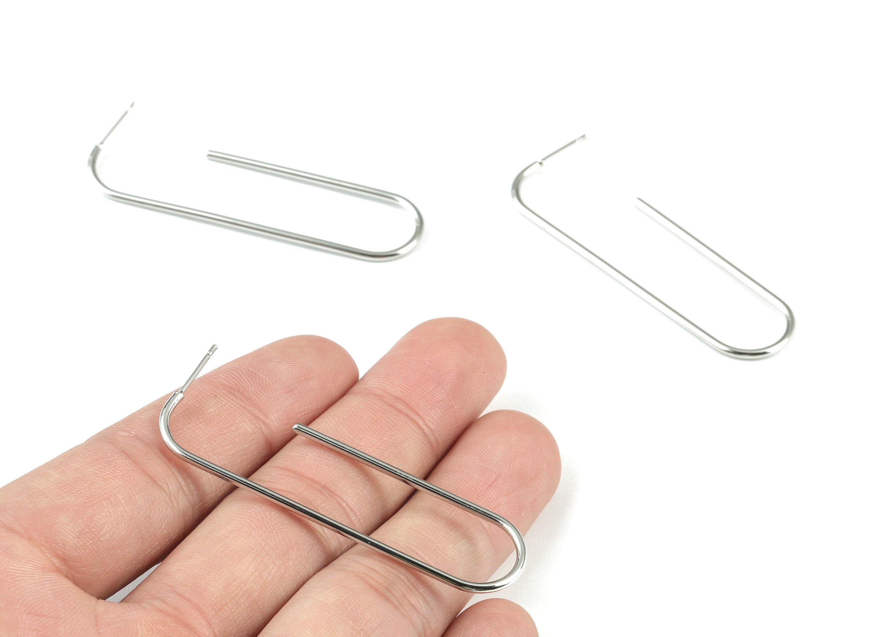 Silver Brass Ear Wire Stud - 18K Real White Gold Brass Ear Wire Hook Ear Post - Jewelry Supplies - 56.68x21.57x1.49mm - RGP2740S - DOMEDBAZAAR
