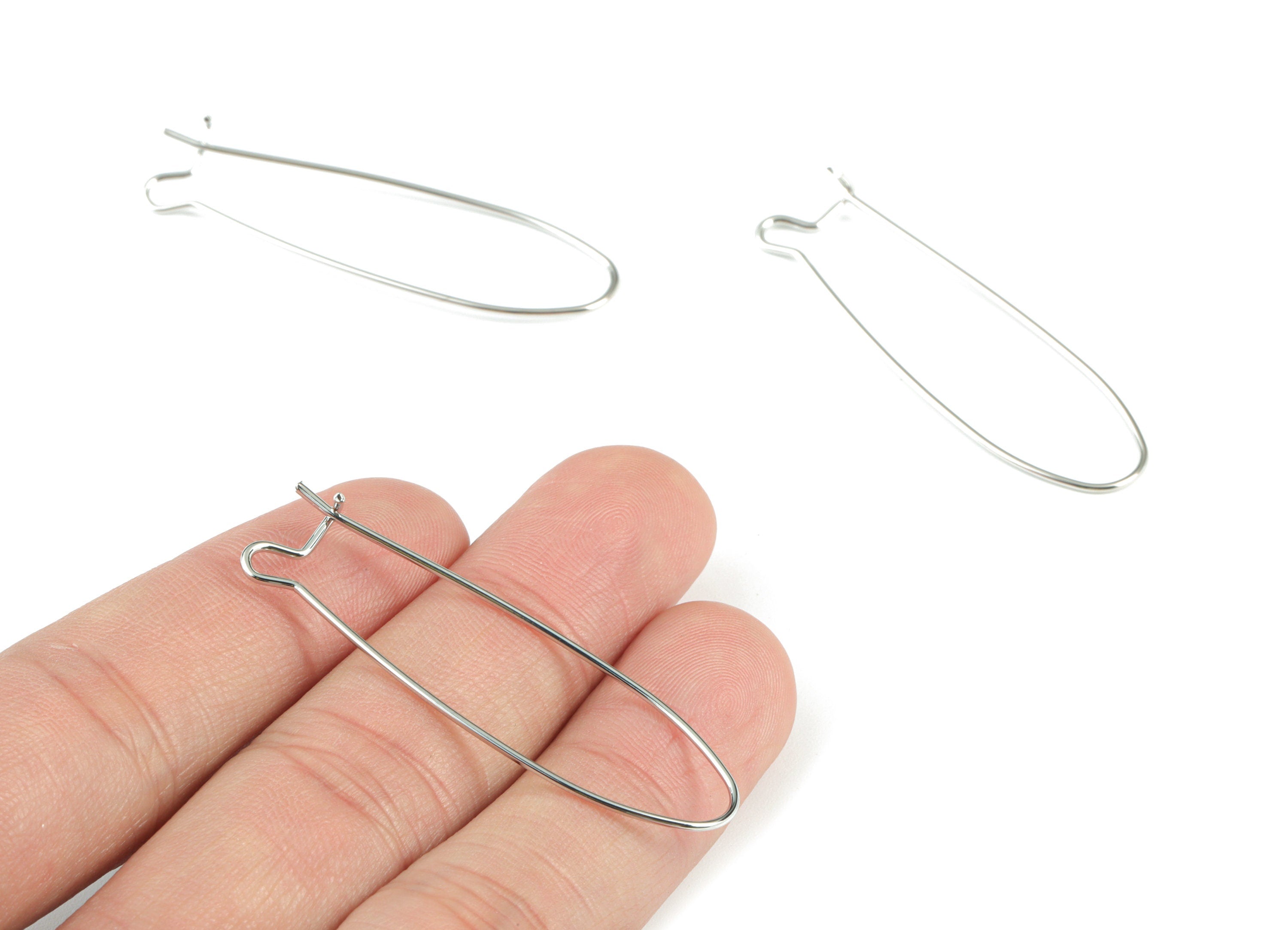 Silver Kidney Earring Wire - 18K Real White Gold Brass Ear Wire - Kidney Shaped Ear Wire - Jewelry Supplies - 47.51x14.02x4.9mm - RGP2747S - DOMEDBAZAAR