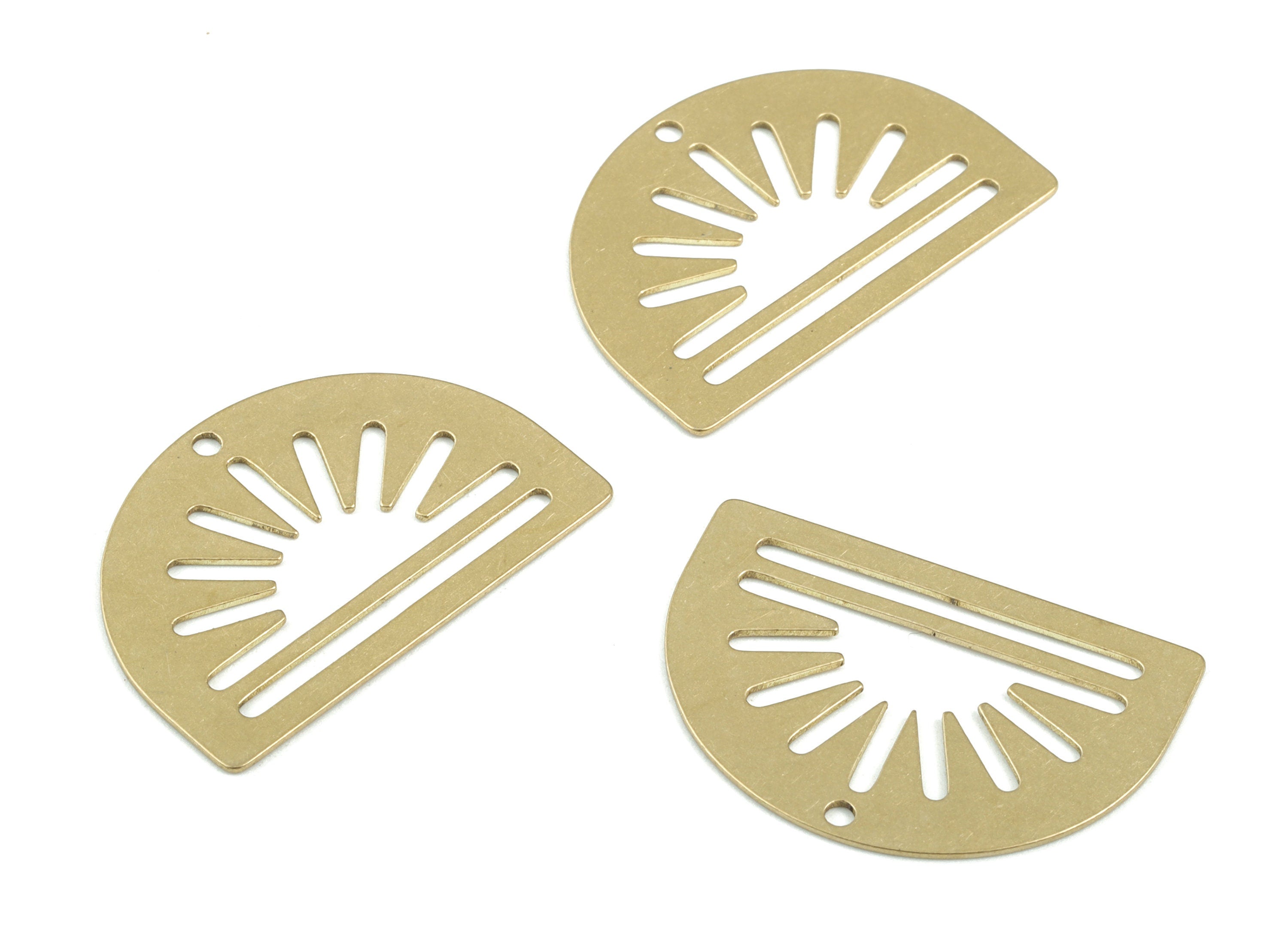 Half Moon Sun Earring Charms - Raw Brass Semicircle Charms - Jewelry Supplies - 30x20x0.6mm - PPM3713 - DOMEDBAZAAR