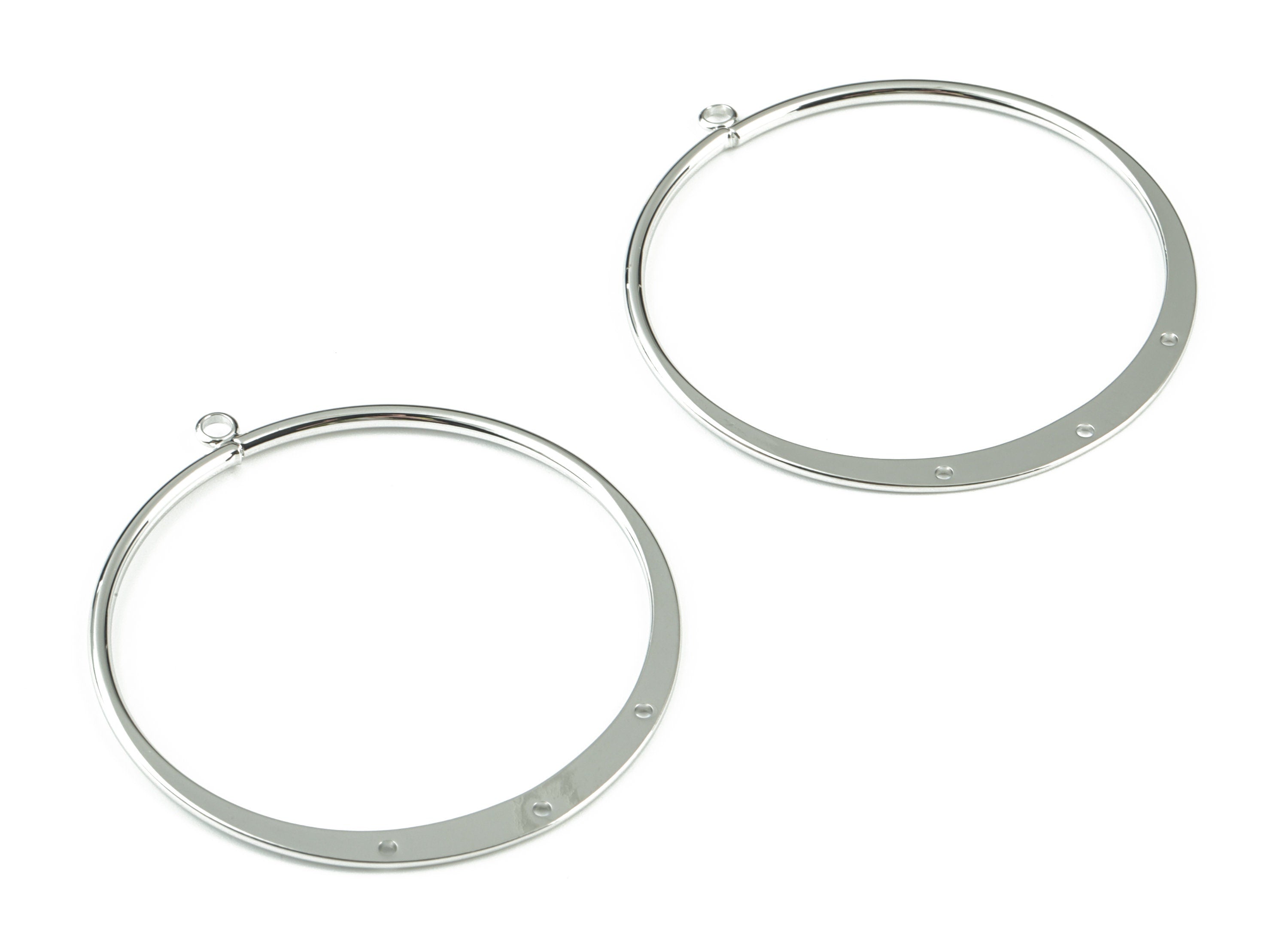 Silver Hammered Hoop Connector - 18K Real White Gold Brass Circle Earring Charms - Jewelry Supplies - 53.8x49.44x1.93mm - RGP2736S - DOMEDBAZAAR