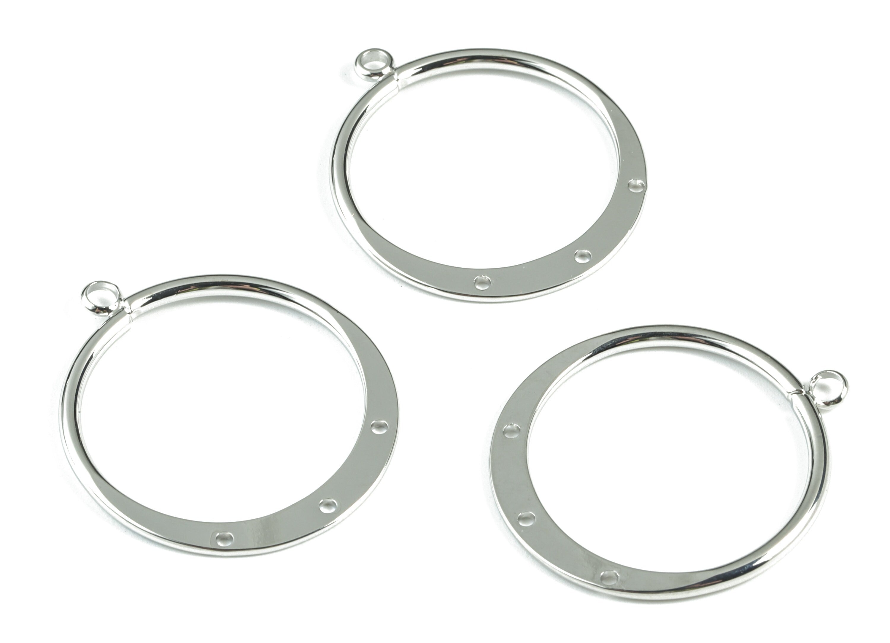 Silver Hammered Hoop Connector - 18K Real White Gold Brass Circle Earring Charms - Jewelry Supplies - 33.67x28.8x1.99mm - RGP2743S - DOMEDBAZAAR