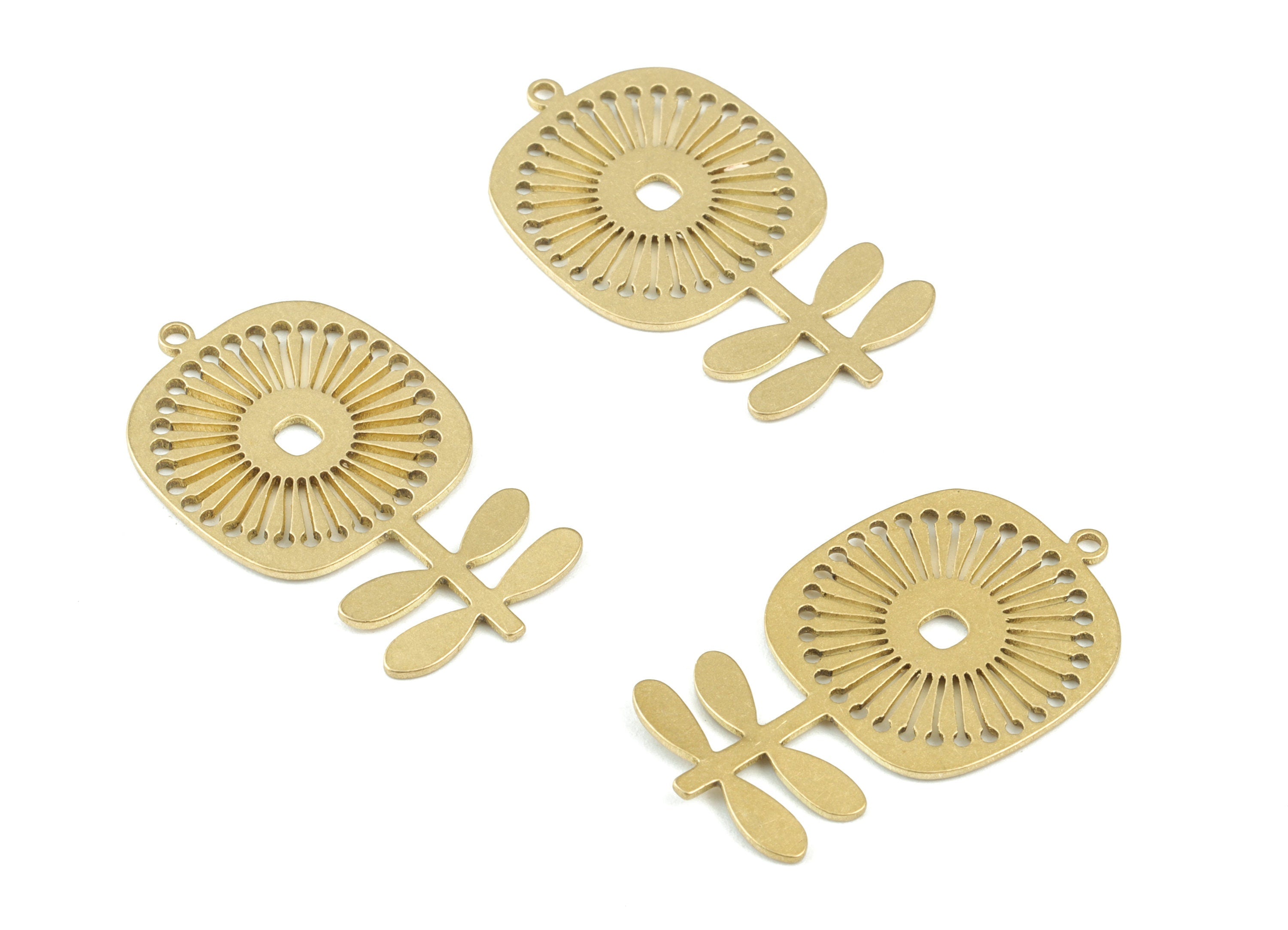 Sun Flower Pendant - Raw Brass Sun Flower Earring Charms - Jewelry Supplies - 32x18x0.8mm - PPM3508 - DOMEDBAZAAR