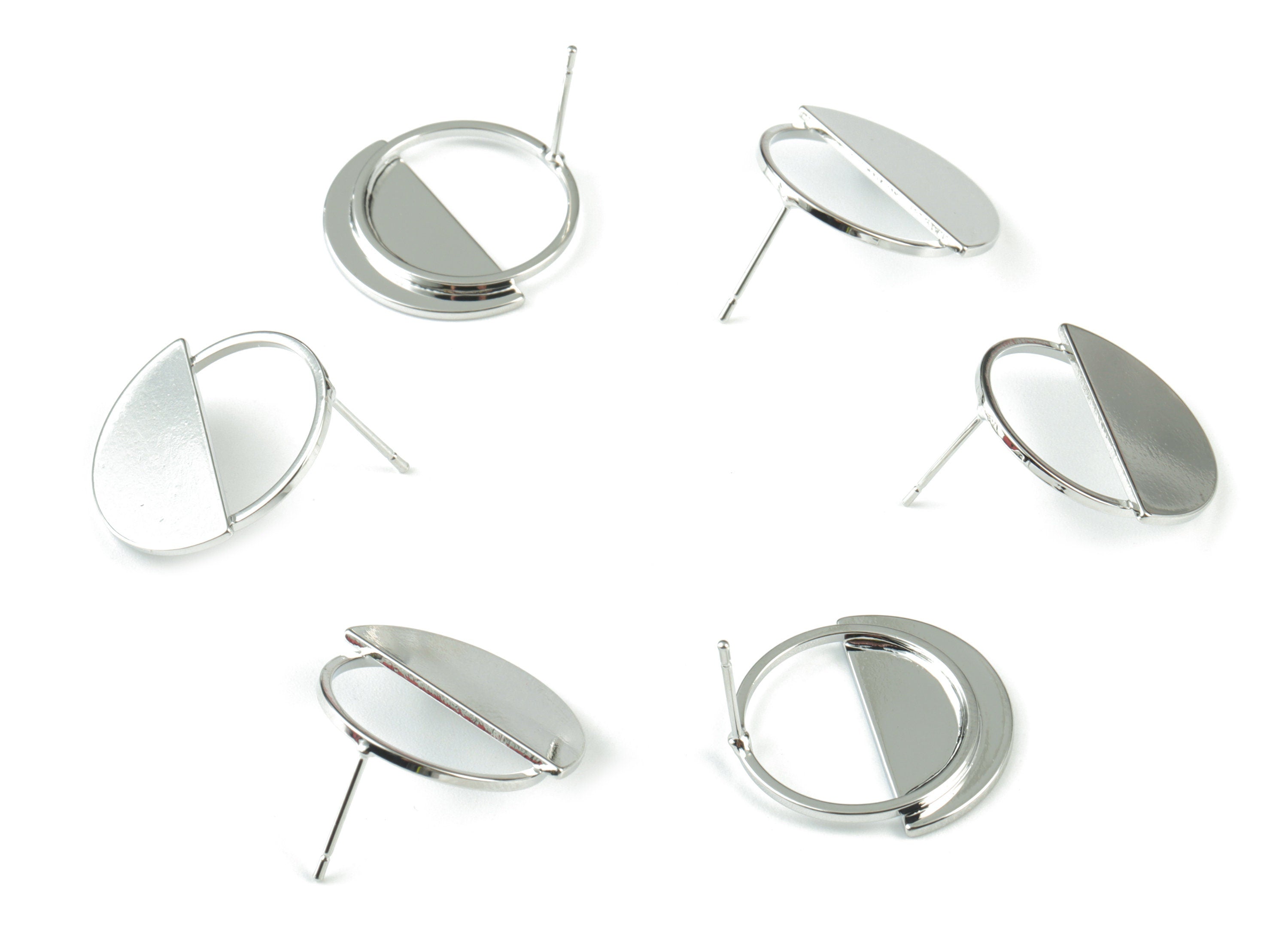 Silver Half Moon Earring Post - 18K Real White Gold Brass Semi Circle Earring Post - 316 Stainless Steel - 21.93x21.63x2.13mm - RGP2604S - DOMEDBAZAAR