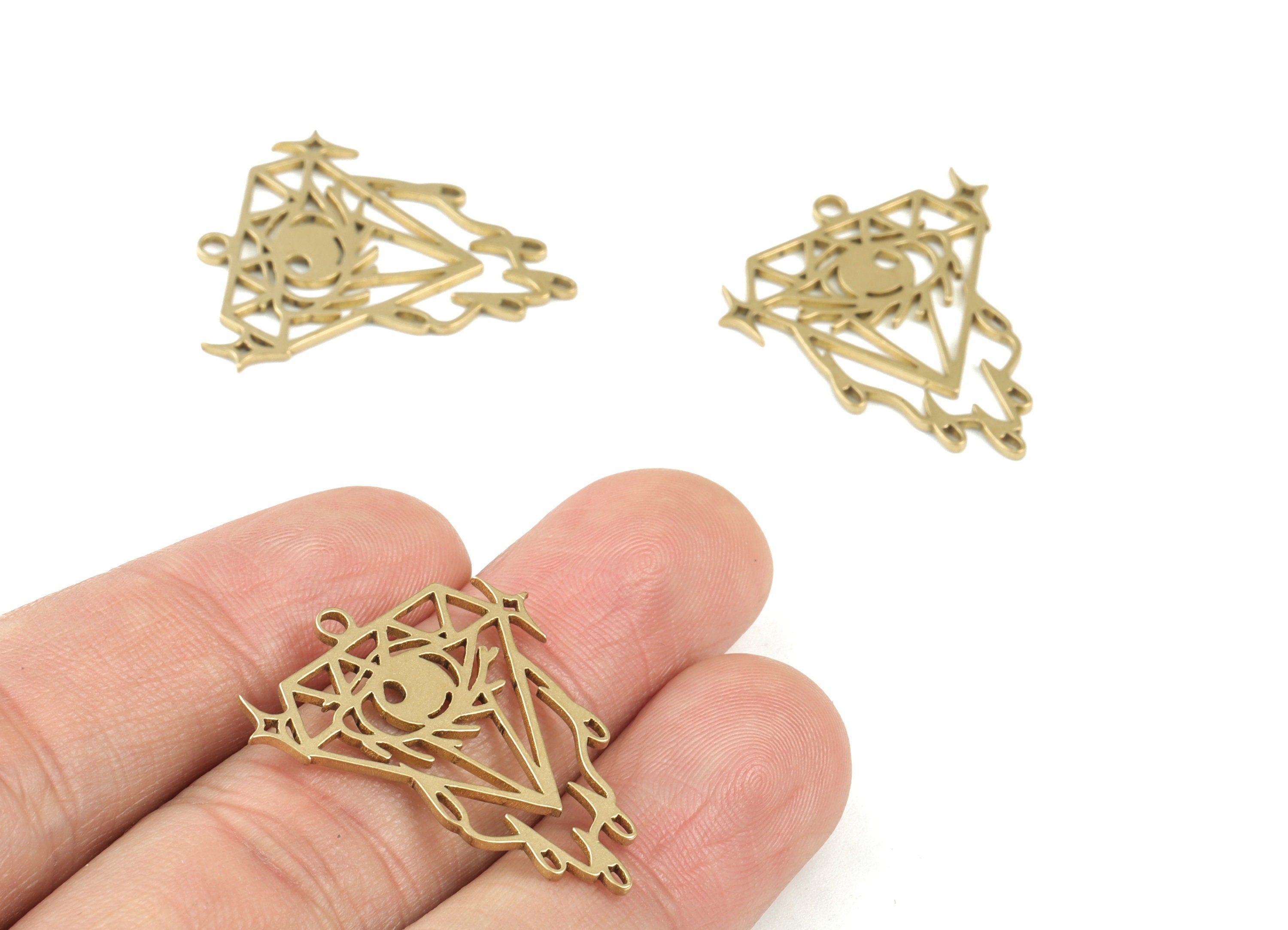 Diamond Earring Connector - Raw Brass Diamond Earring Charms - Jewelry Making Supplies - 30x26x1mm - PPM3504 - DOMEDBAZAAR