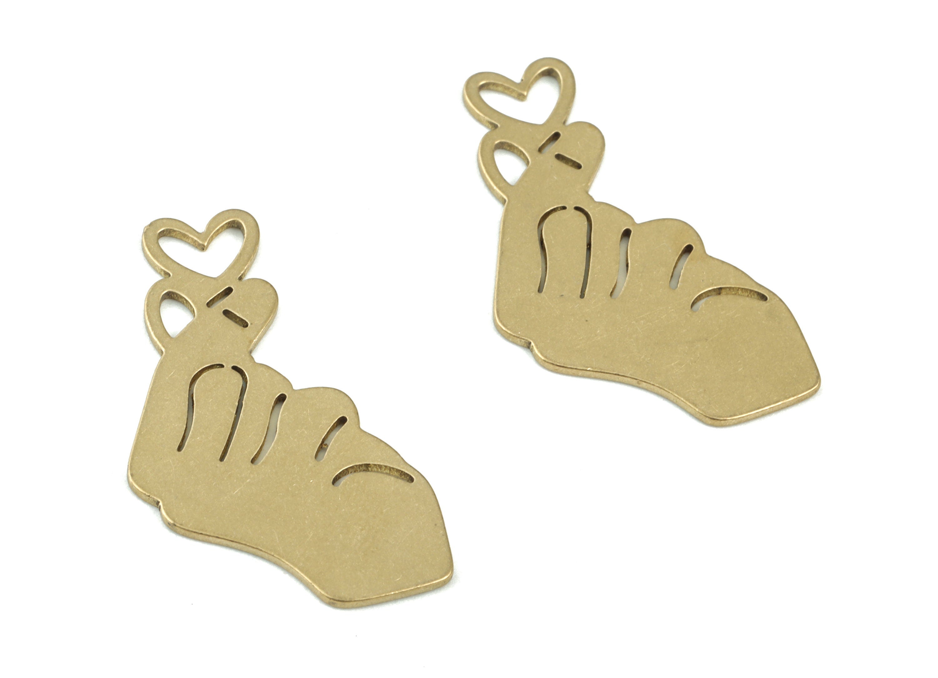 Heart Hand finger Pendant - Raw Brass Heart Earring Charms - Love Friendship Charms -Jewelry Making Supplies - 29x15x0.8mm - PPM3541 - DOMEDBAZAAR