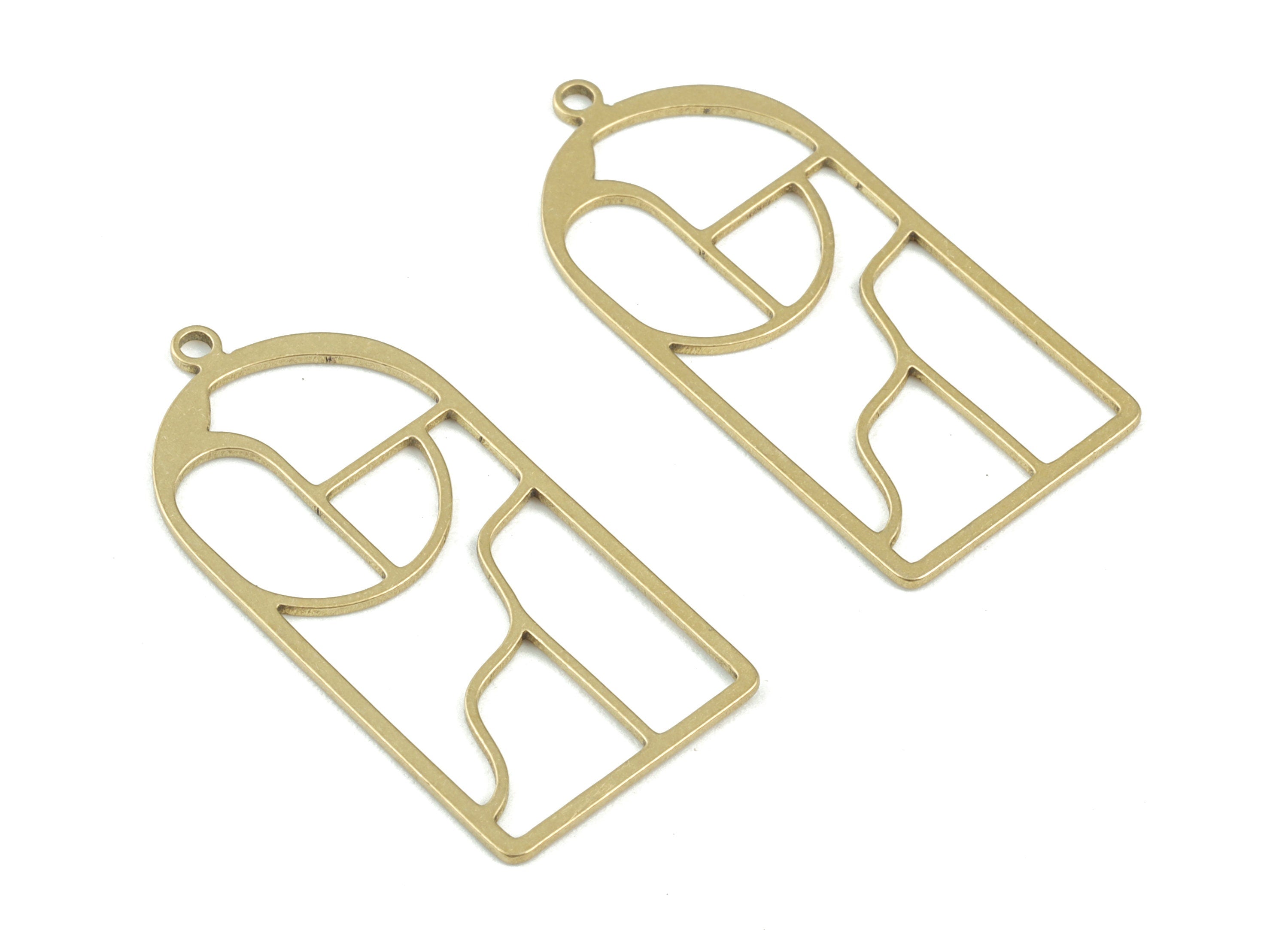 Domed Geometric Pendant - Raw Brass Domed Earring Charms - Jewelry Making Supplies - 32x15x0.8mm - PPM3708 - DOMEDBAZAAR