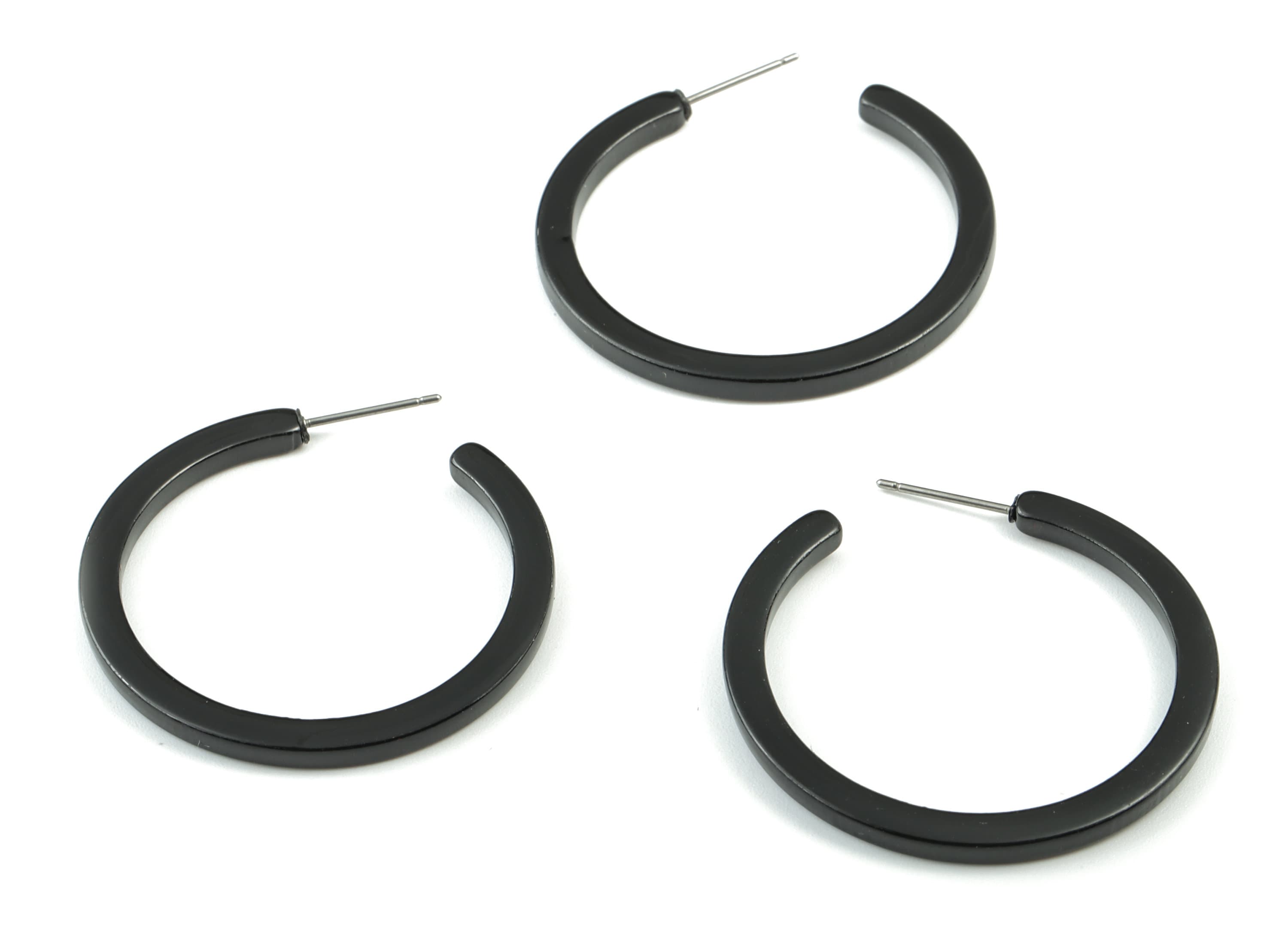 Open Hoop Earrings Stud - 1.5 inch Hoop Earring - Black Acetate Round Earring Post - Open Circle - 38x38x2.7mm - AC1173B - DOMEDBAZAAR