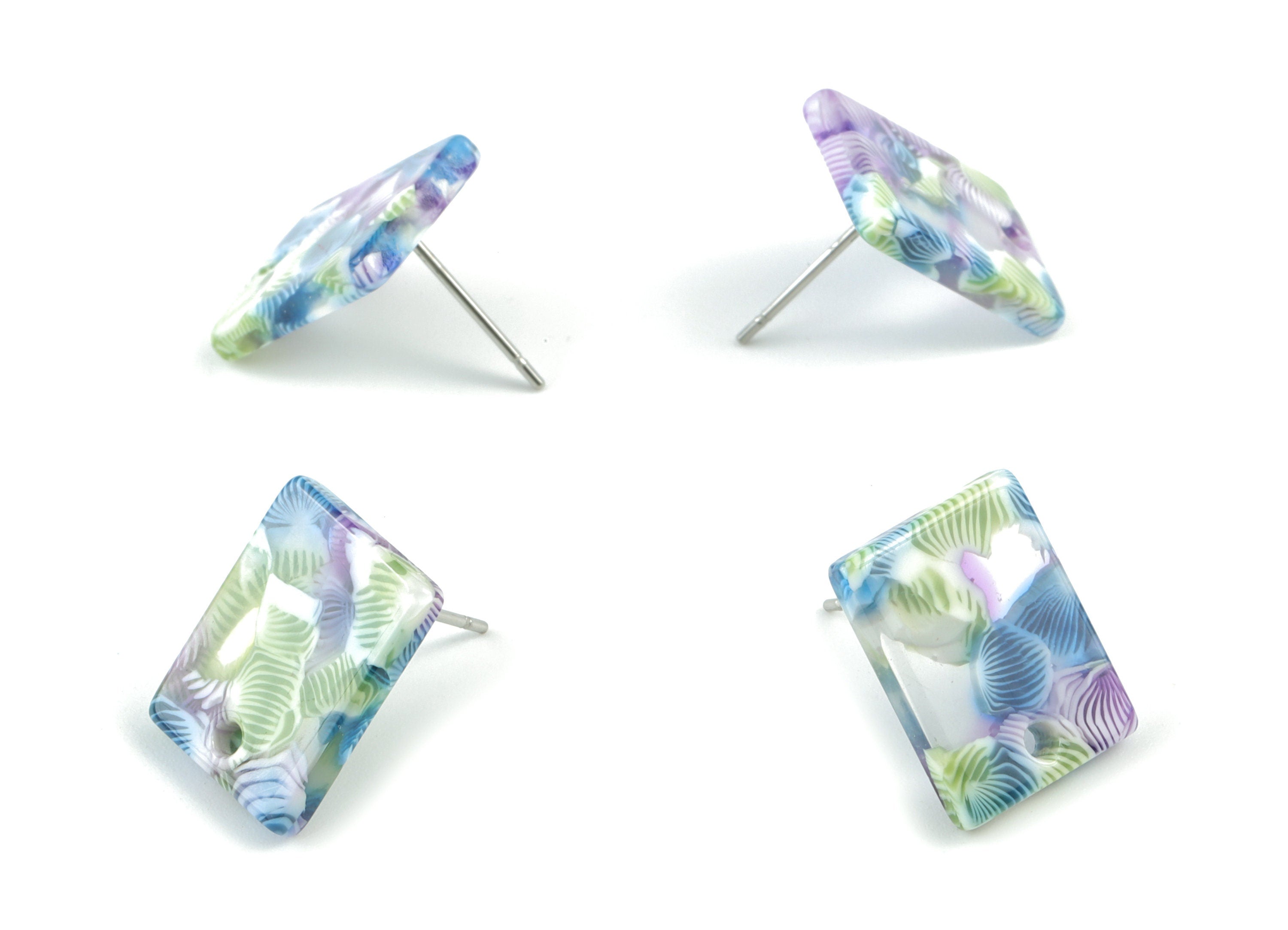 Acetate Rectangle Earring Stud - Rectangle Earring Post - Surgical Stud - Jewelry Supplies - Color Code: A536 - 15.5x11.8x2mm - AC1663-A536 - DOMEDBAZAAR