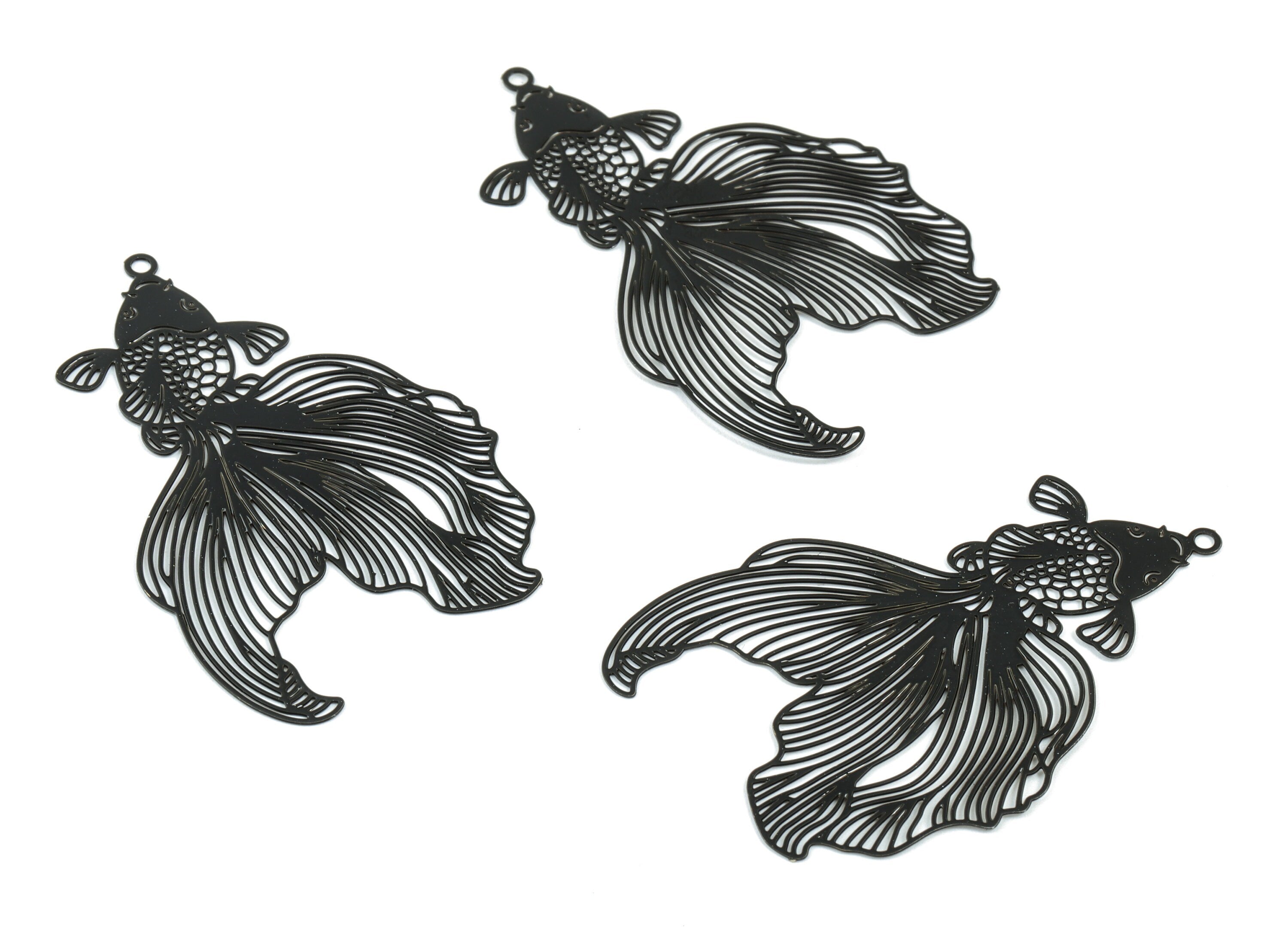 Black Goldfish Brass Pendant - Brass Goldfish For Necklace Earring Charms - Jewelry Supplies - 45.96x30.89x0.34mm - JJB5587B - DOMEDBAZAAR