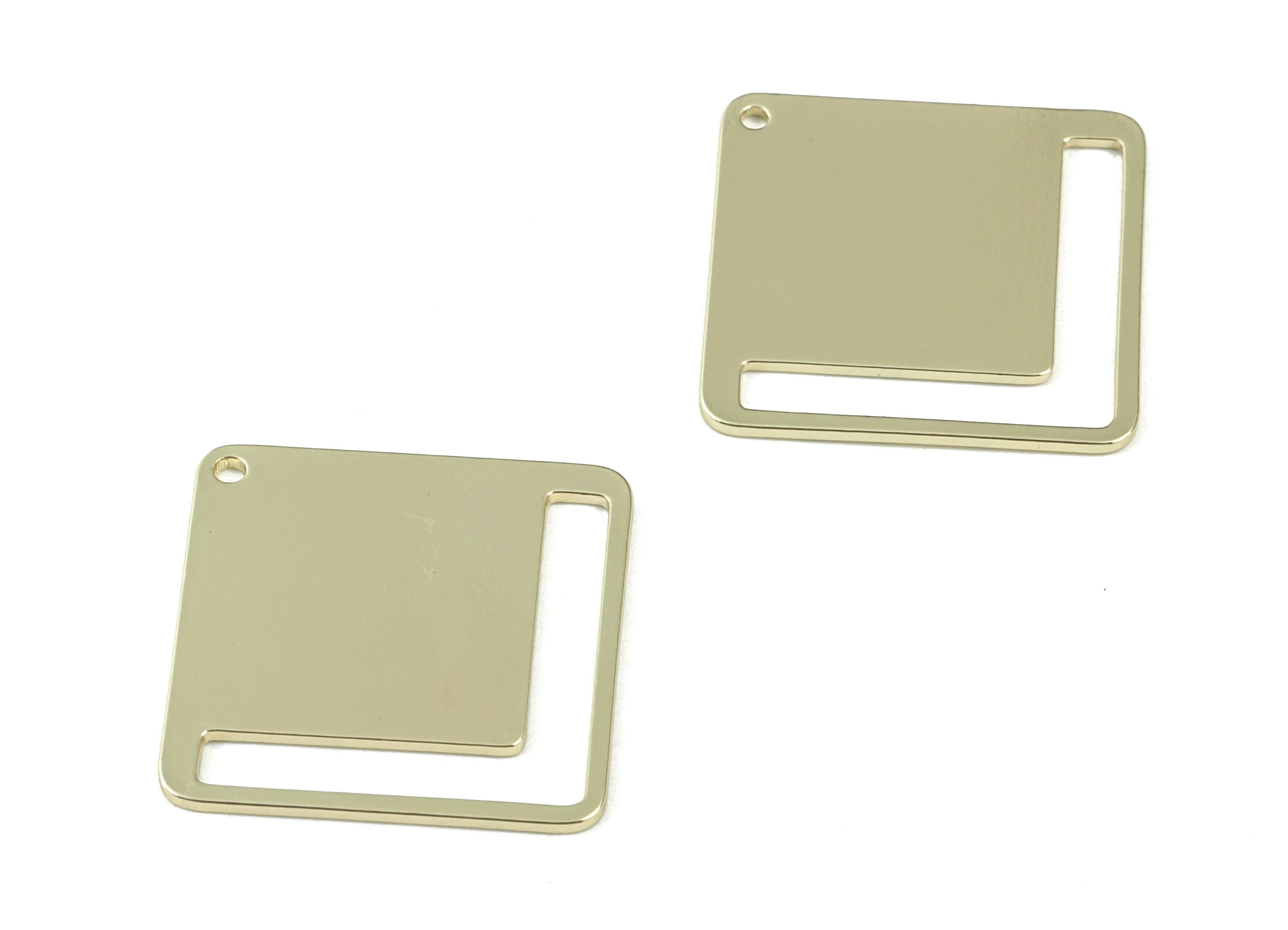 Personalized stamping blank - Gold Square Earring Connector - Gold Tone Plated Brass Square Charms  - 22x22 x0.9mm - PPM3071G - DOMEDBAZAAR