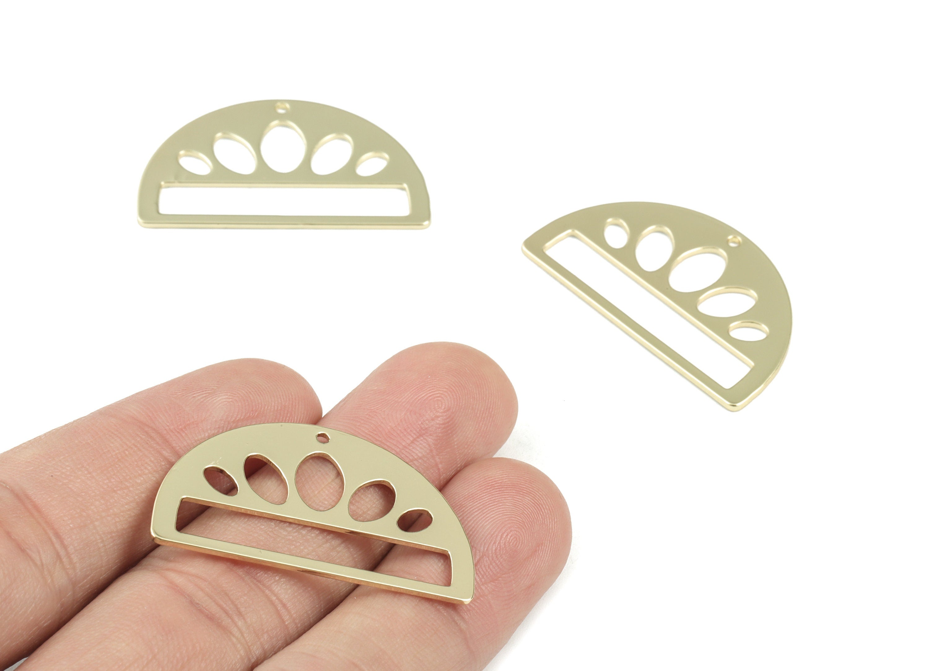 Half Moon Lotus Earring Connector - Gold Tone Plated Brass Semi Circle  Charms - Jewelry Making Supplies - 35x20 x0.9mm - PPM3065G - DOMEDBAZAAR