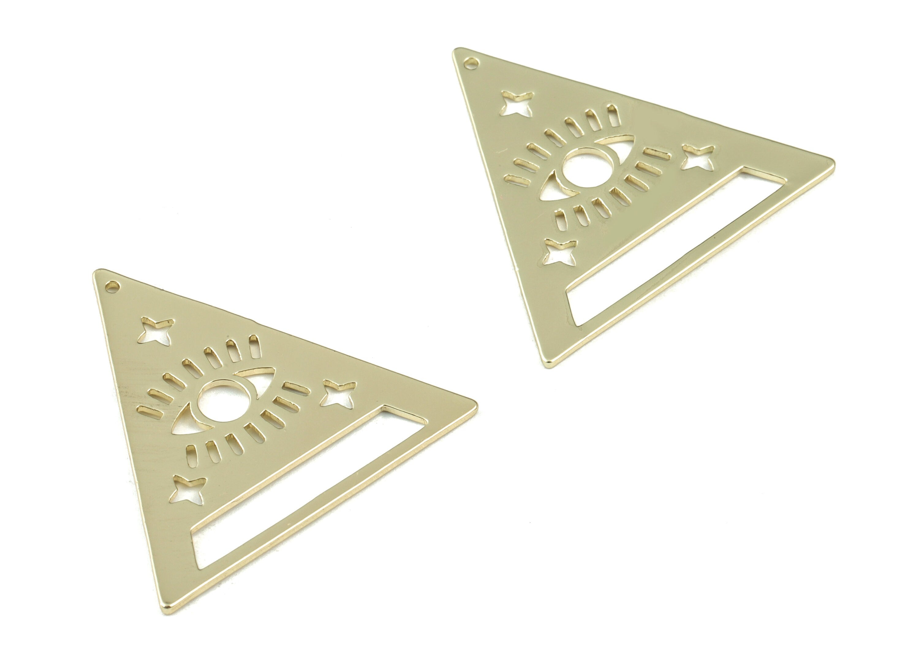 Gold Eye Triangle Earring Connector - Gold Tone Plated Brass Triangle  Eye Charms - Jewelry Supplies - 31x30x0.9mm - PPM3063G - DOMEDBAZAAR