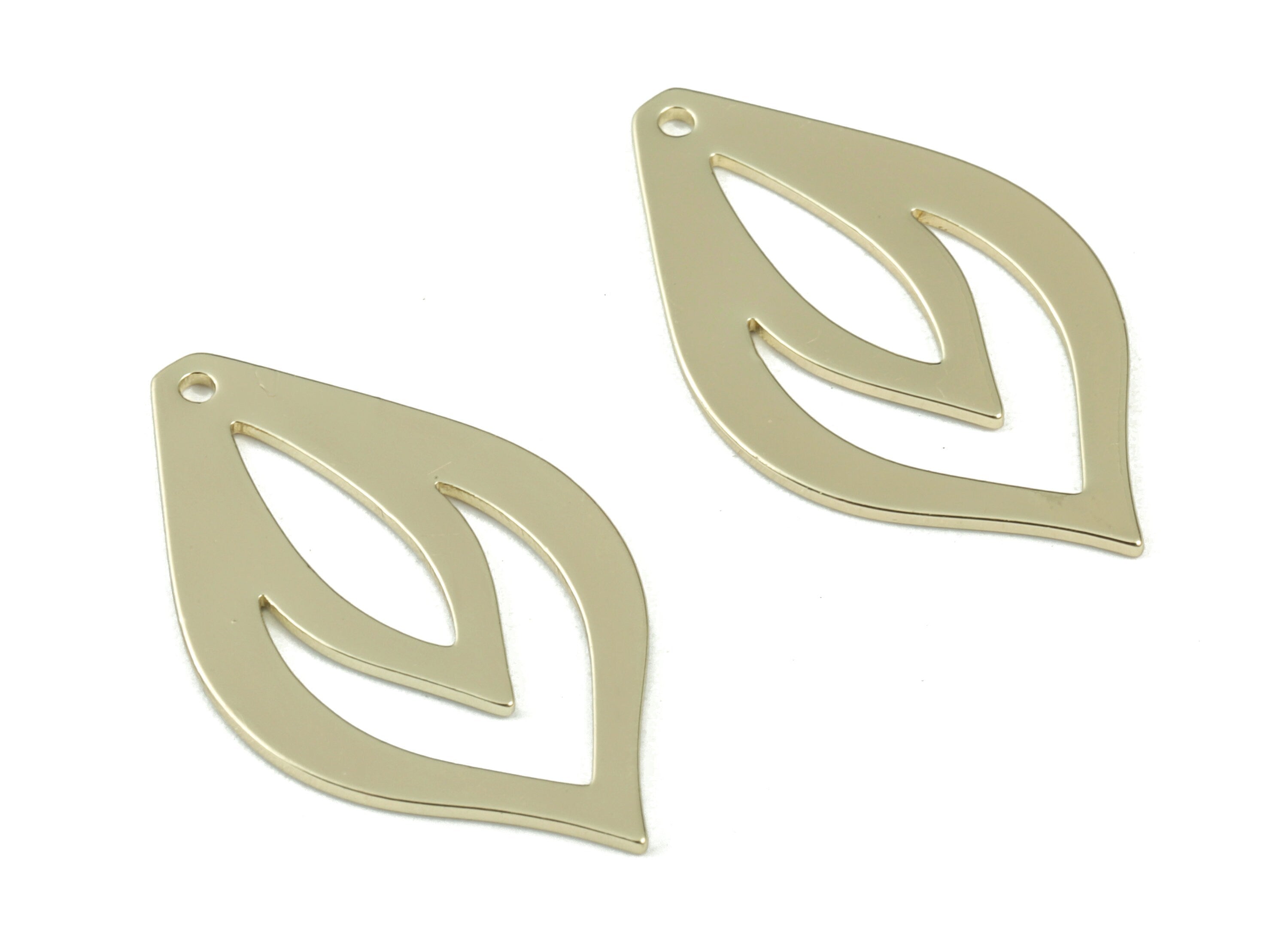Gold Leaf Pendant - Gold Tone Plated Brass Leaf Earring  Charms - Jewelry Supplies - 30x18x1mm - PPM3069G - DOMEDBAZAAR