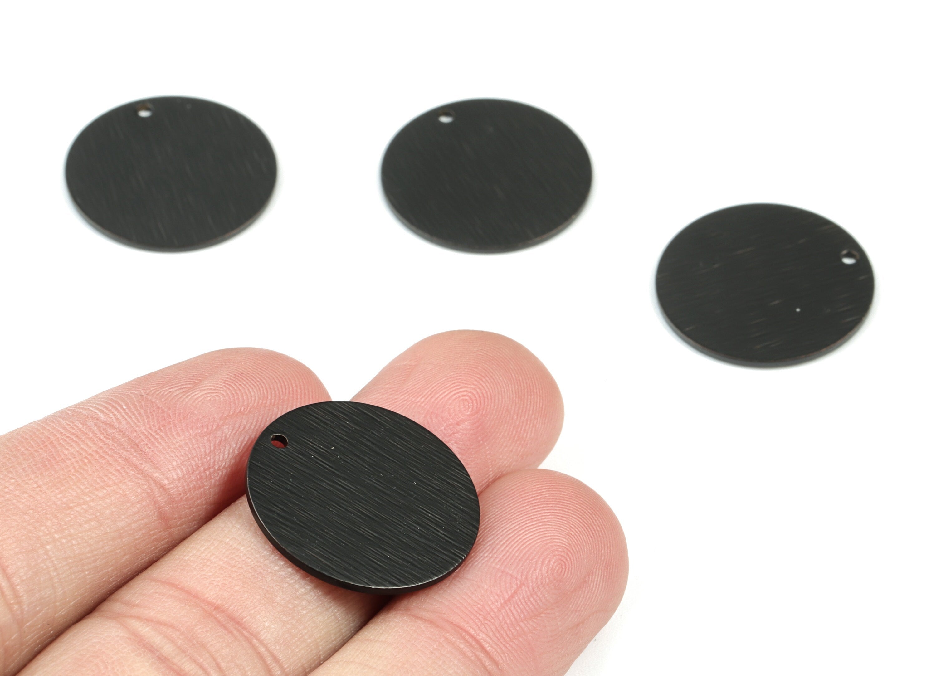 Black Round Charms - Matte Black Brass Textured Circle Earring Charms - Earring Findings - Jewelry Supplies - 20.99x20.99x0.98mm - PP1887B - DOMEDBAZAAR