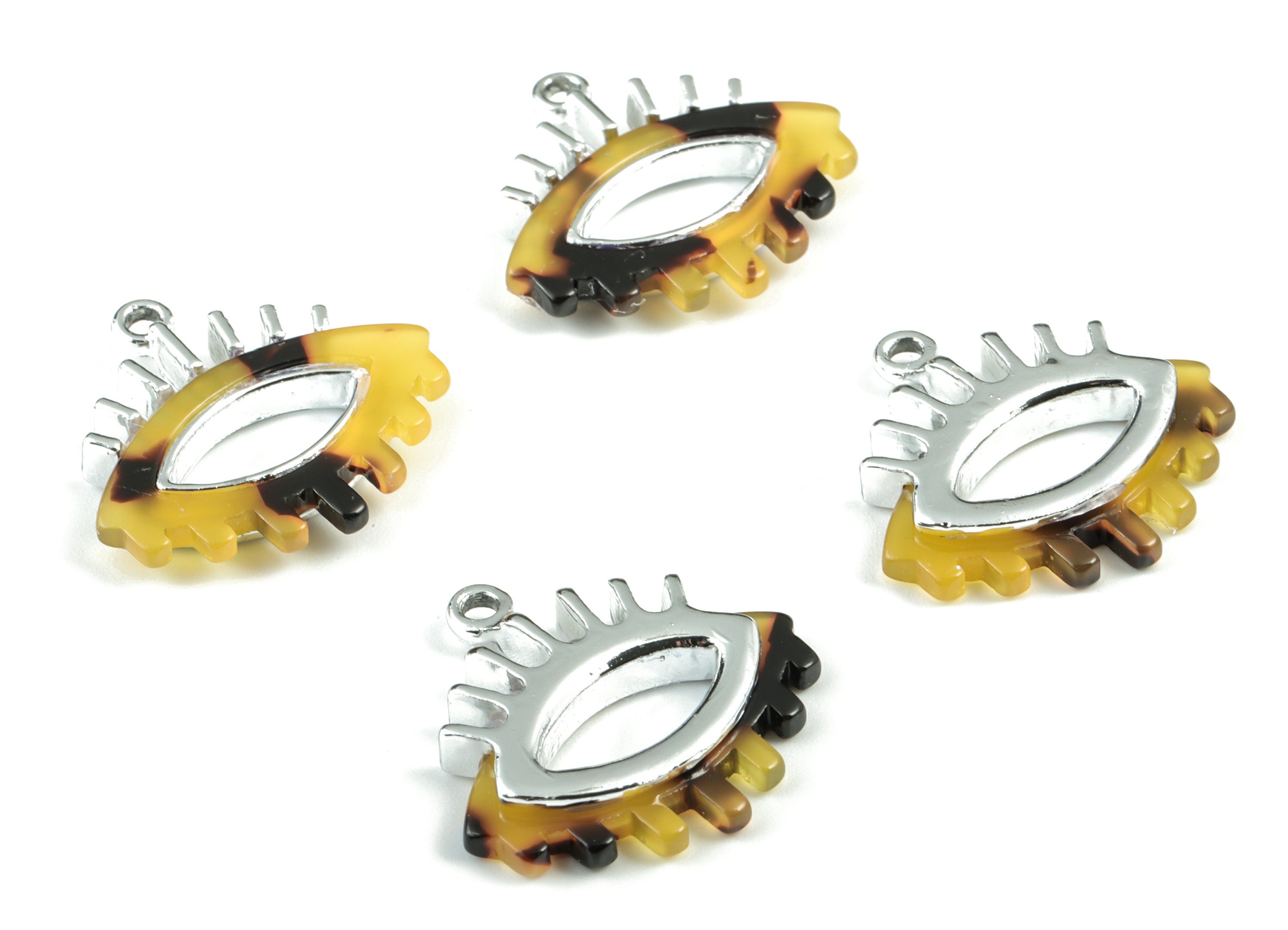 Eyelash Earring Charms - Tortoise Shell Acetate Eye Charms - Silver Tone  Plated Alloy Eye Charms - 27x26x4mm - AC1847-A02S - DOMEDBAZAAR