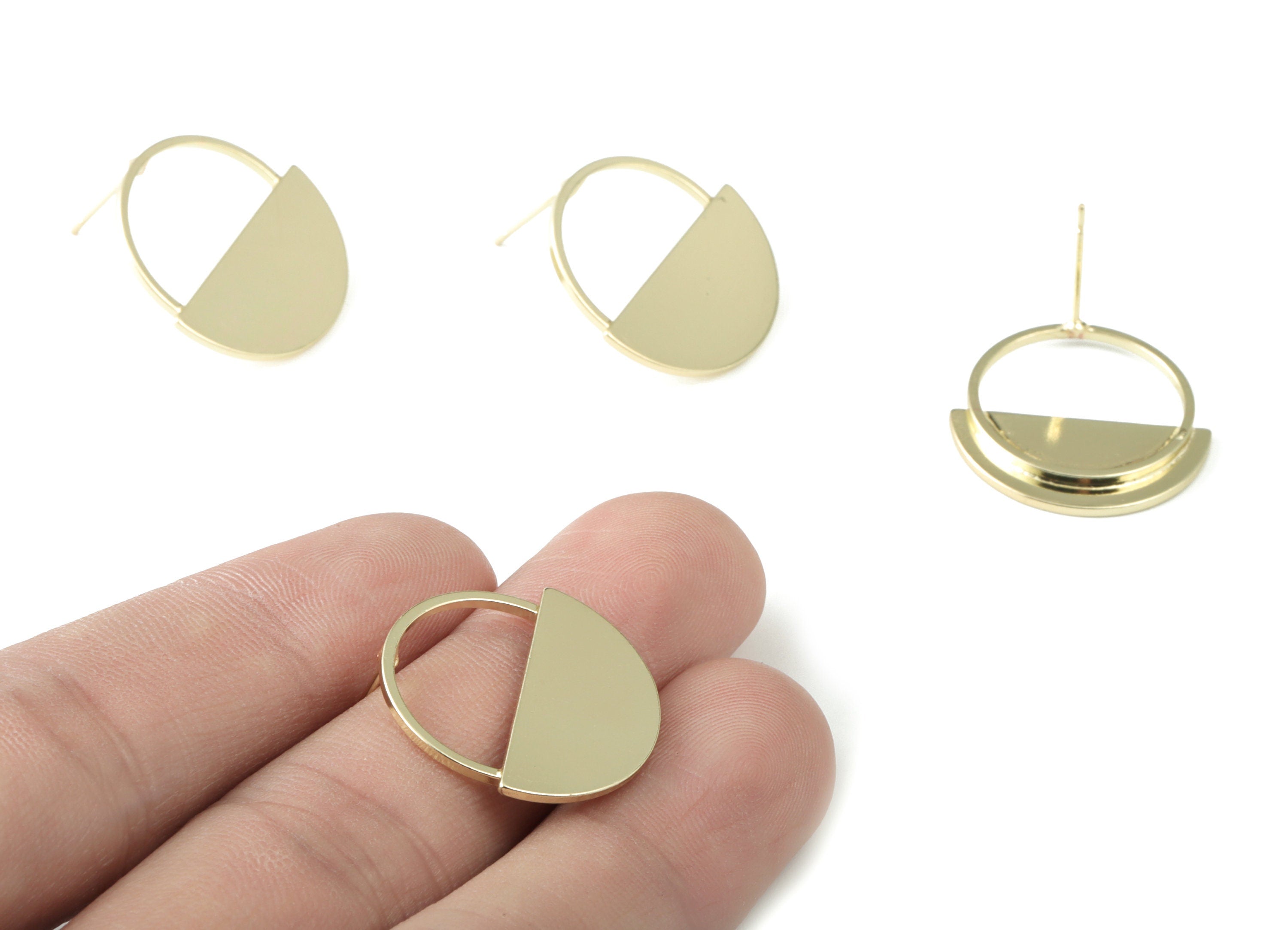 Gold Semi Circle Earring Stud - Brass Half Moon Earring Post - 316 Surgical Stainless Steel Stud - Jewelry Supplies - 22x22x2mm - PP3522G - DOMEDBAZAAR