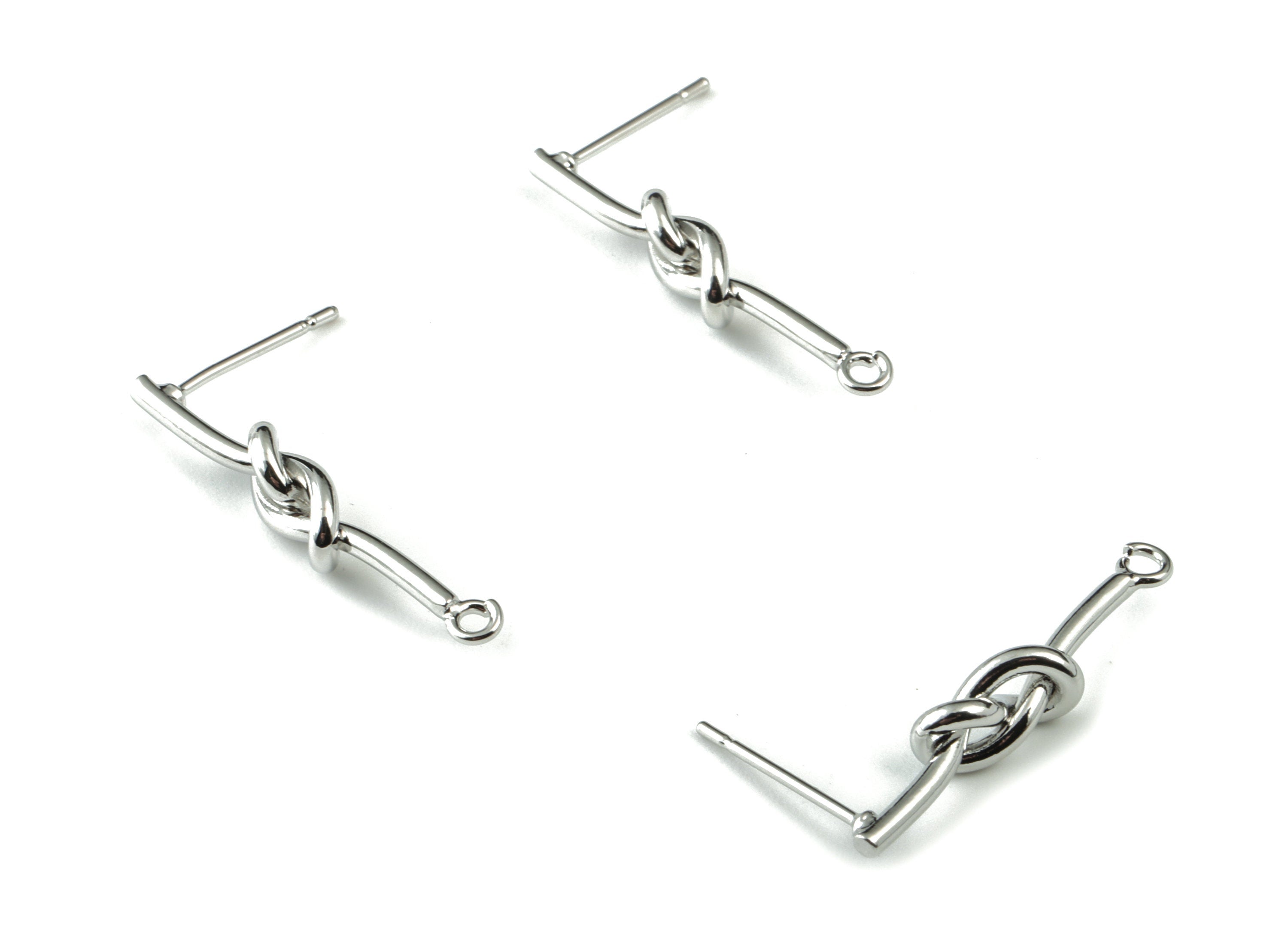 Silver Kont Stud Earring - 18K Real White Gold Brass Kont Earring Post - Earring Post - Jewelry Supplies - 26.29x4.89x3.07mm - RGP2752S - DOMEDBAZAAR