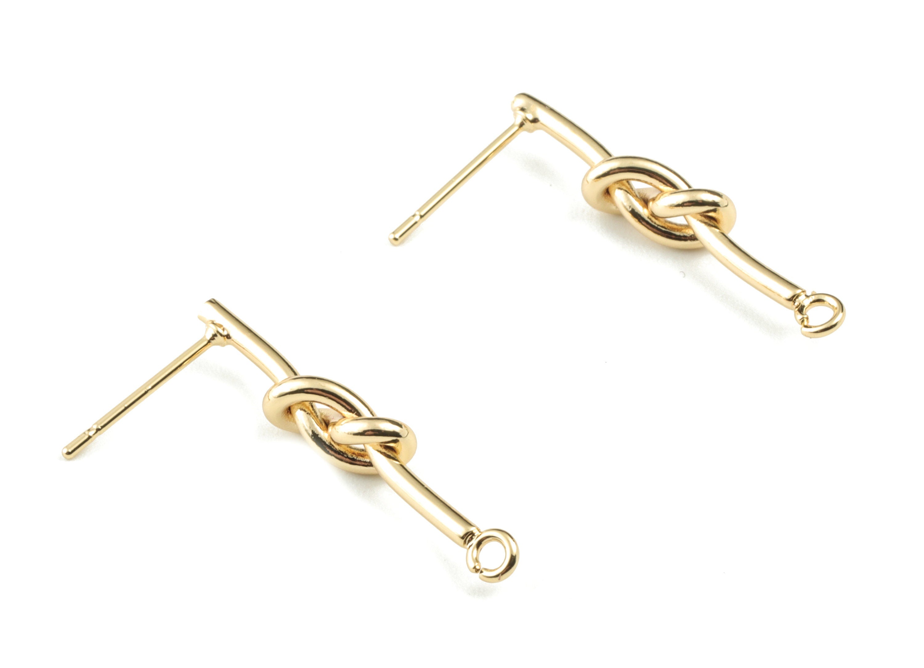 Gold Knot Earring Stud - 18K Real Gold Plated Brass Knot Earring Post - Jewelry Supplies - 26.29x4.89x3.07mm - RGP2752 - DOMEDBAZAAR