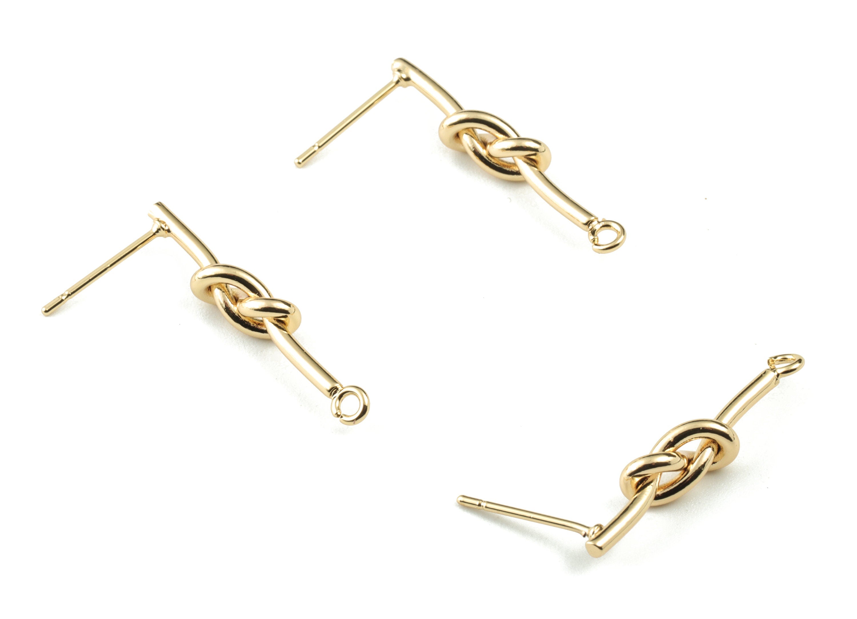 Gold Knot Earring Stud - 18K Real Gold Plated Brass Knot Earring Post - Jewelry Supplies - 26.29x4.89x3.07mm - RGP2752 - DOMEDBAZAAR