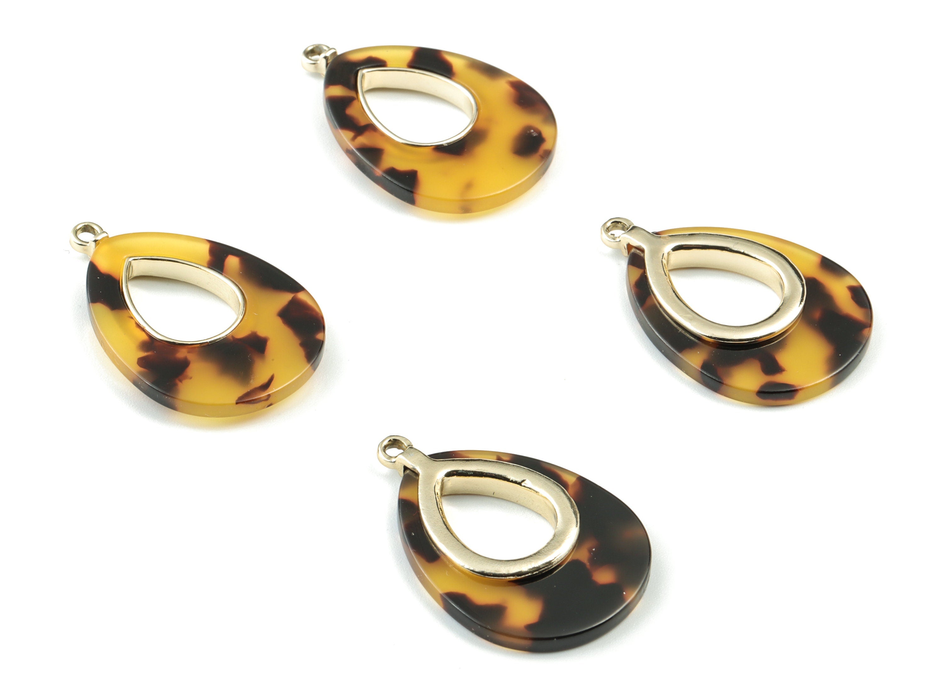 Acetate Alloy Drop Earring Charm - Matte Gold Alloy Frame Tortoise Shell Charms - Tortoise Shell Drop Pendant - 35x24x3.98mm - AC1182-A02G - DOMEDBAZAAR