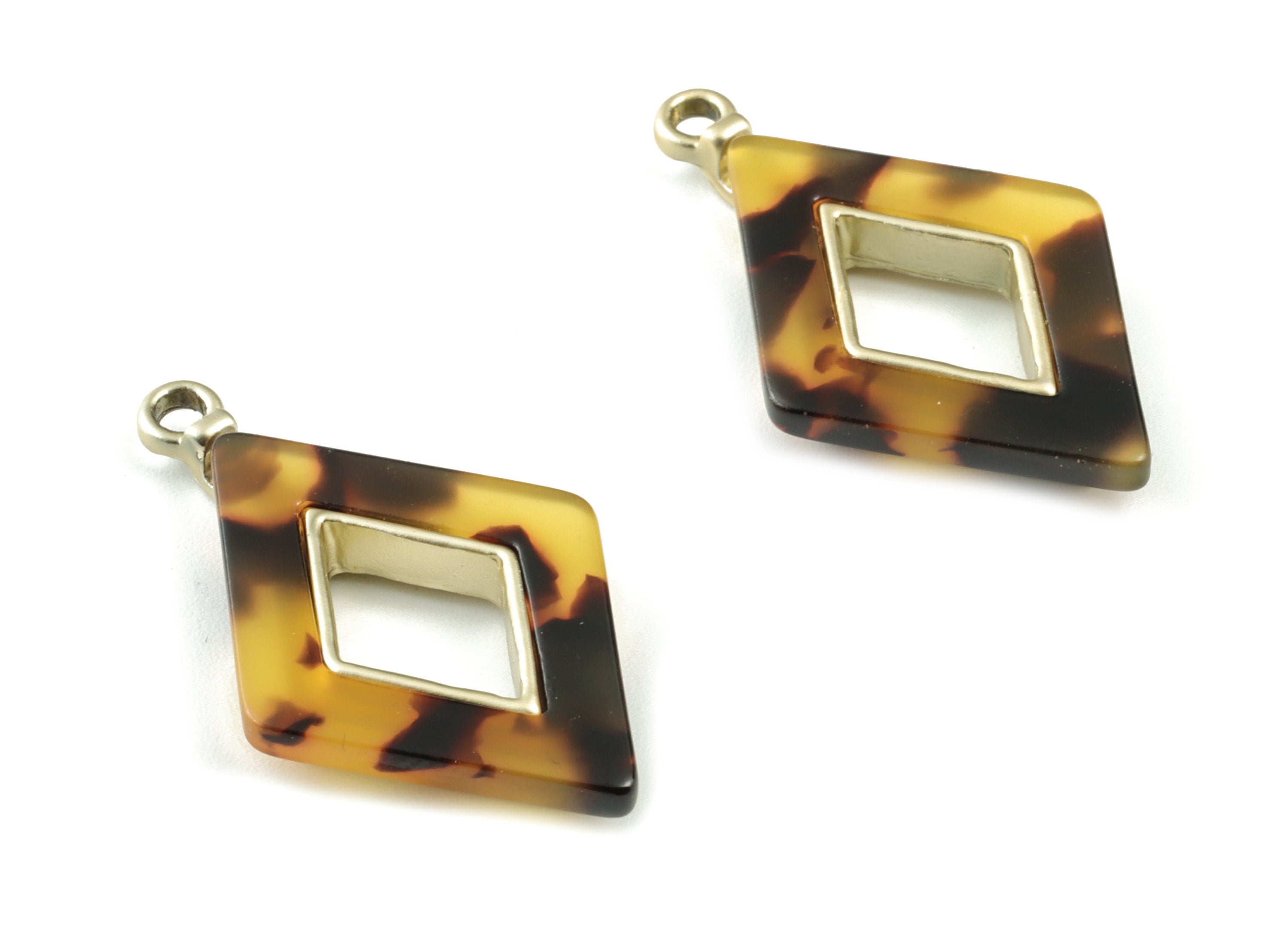 Acetate Alloy Rhombus Earring Charm - Rose Alloy Tortoise Shell Charms - Tortoise Shell Rhombus Pendant - 33.79x20.41x4.05mm - AC1185-A02MG - DOMEDBAZAAR