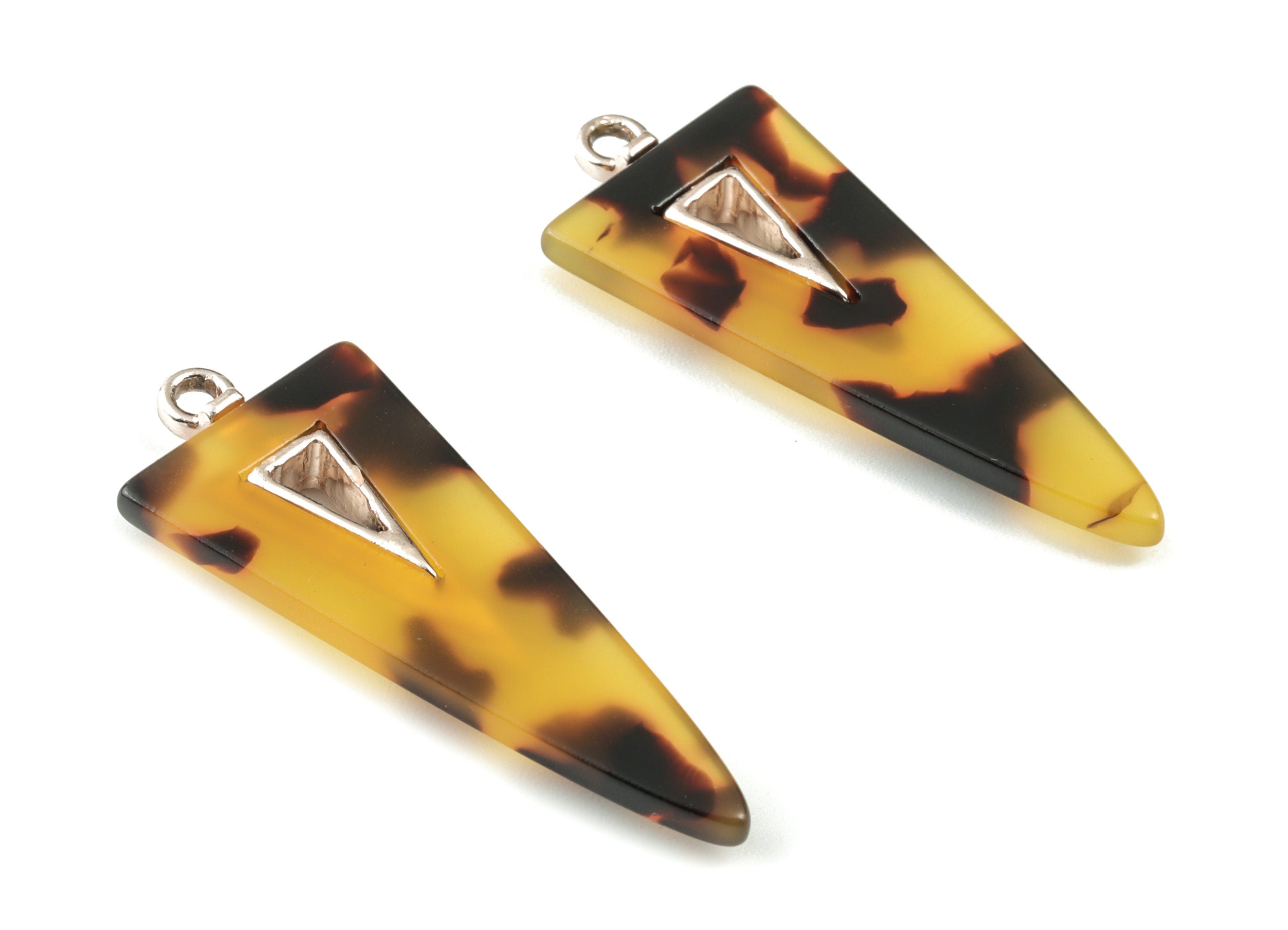 Acetate Alloy Triangle Earring Charm - Rose Alloy Frame Acetate Charms - Tortoise Shell Triangle Pendant - 41.67x16.13x4.05mm - AC1845-A02R - DOMEDBAZAAR