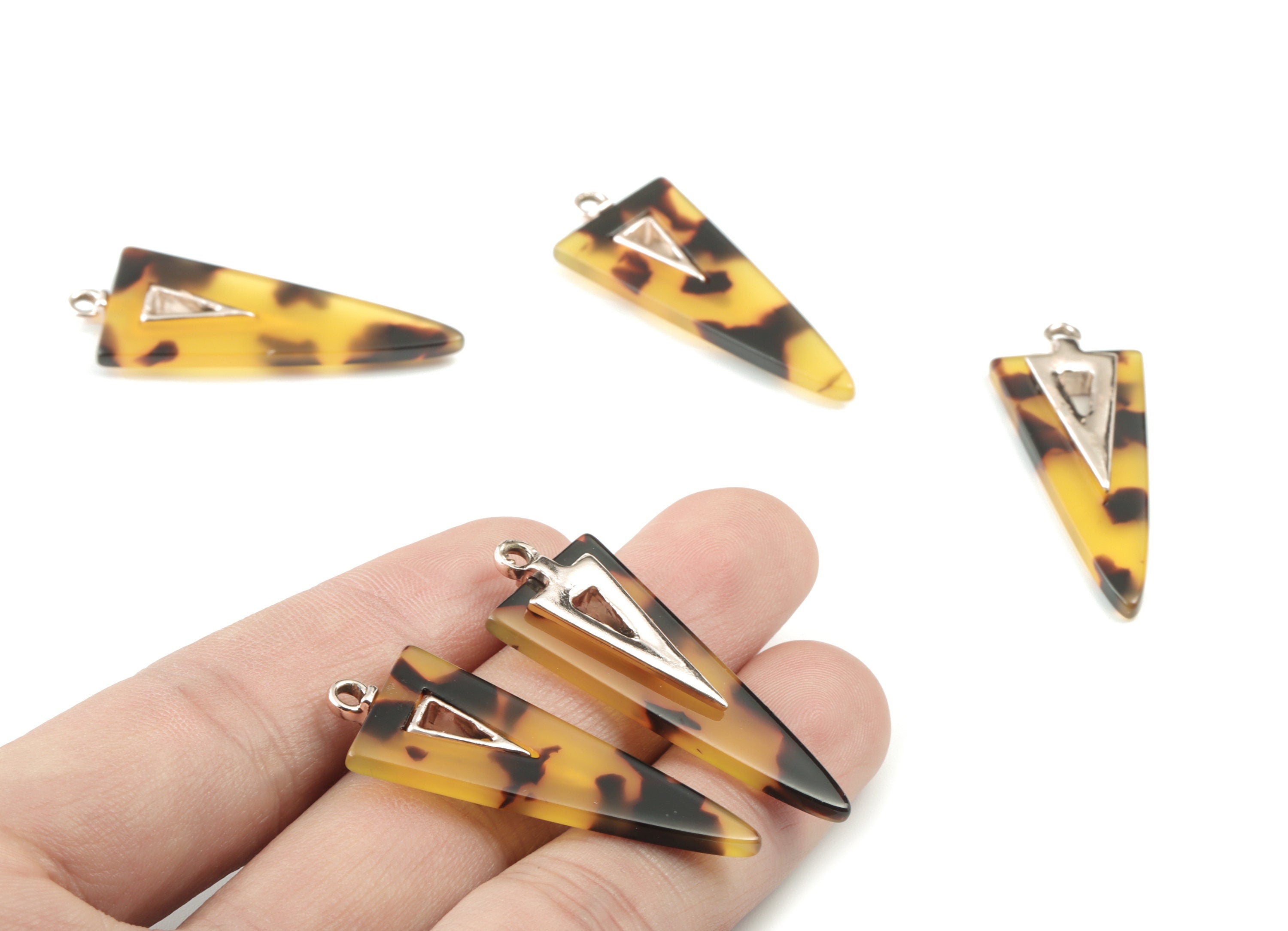 Acetate Alloy Triangle Earring Charm - Rose Alloy Frame Acetate Charms - Tortoise Shell Triangle Pendant - 41.67x16.13x4.05mm - AC1845-A02R - DOMEDBAZAAR