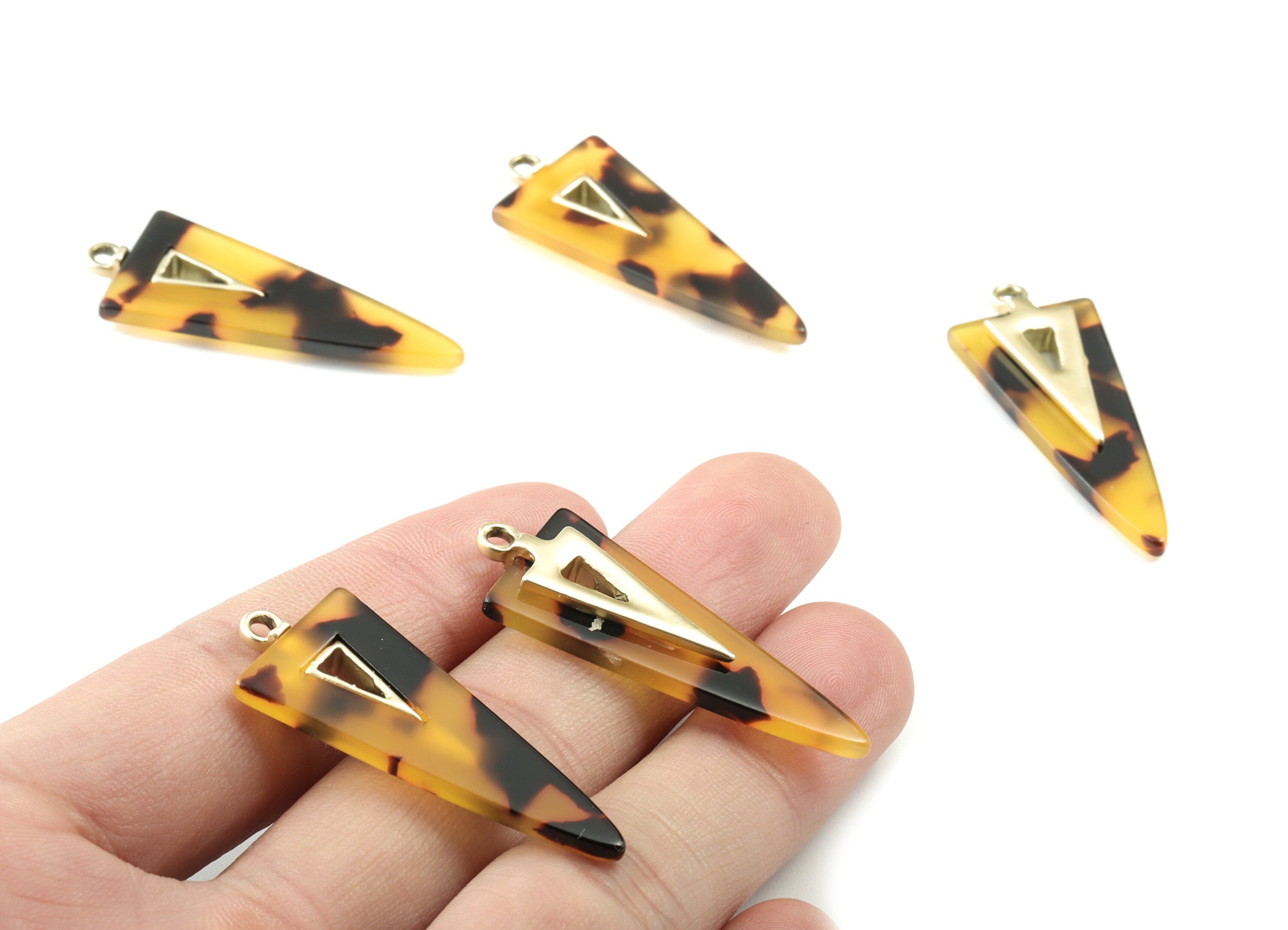 Acetate Alloy Triangle Earring Charm - Matte Gold Alloy Frame Acetate Charms - Tortoise Shell Triangle Pendant - 41.67x16x4mm - AC1845-A02MG - DOMEDBAZAAR