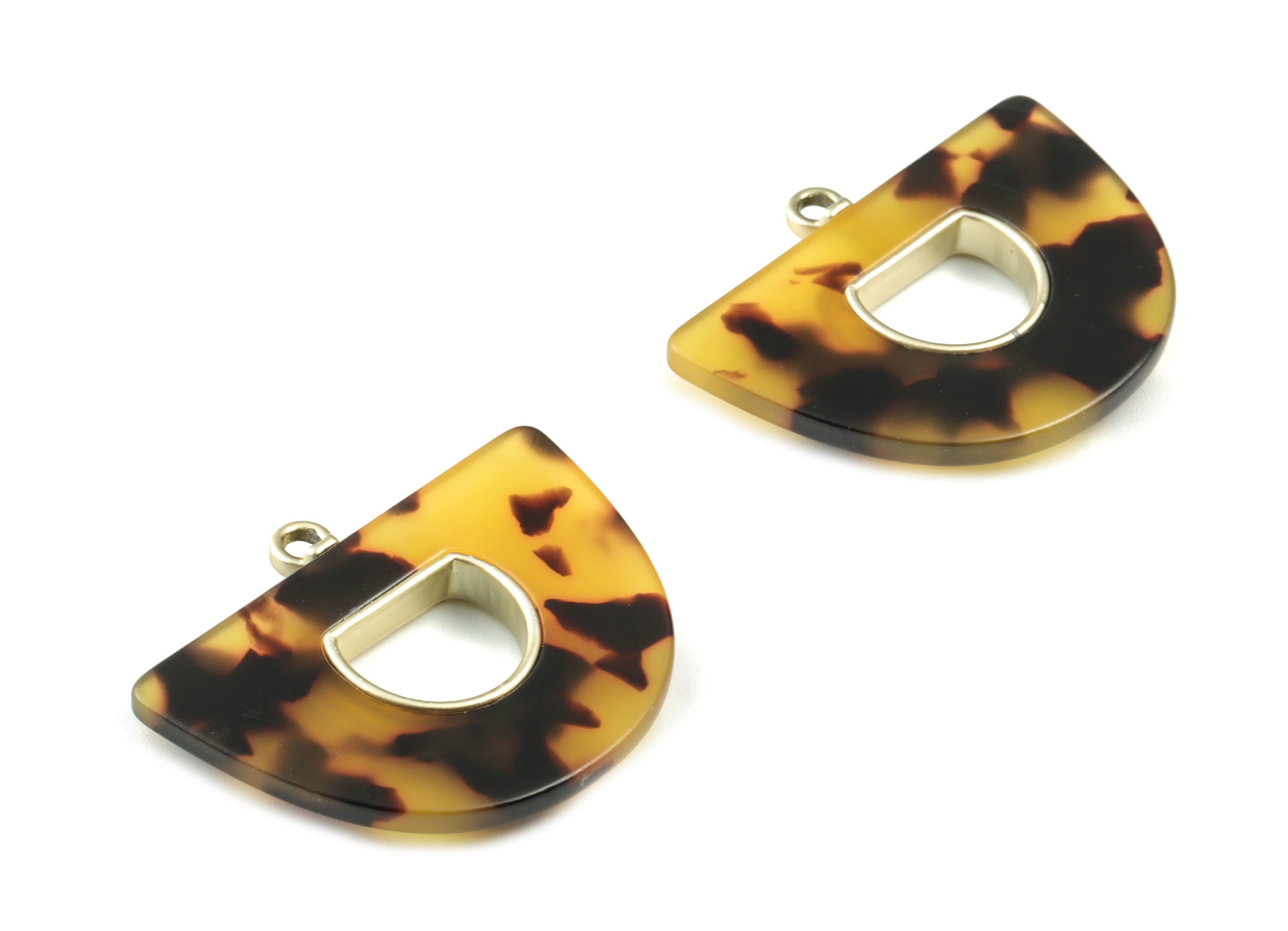 Acetate Semi circle Earring Charm - Matte Gold Alloy Frame Tortoise Shell Acetate Half Moon Pendant - 39.88x28.57x3.99mm - AC2148-A02MG - DOMEDBAZAAR