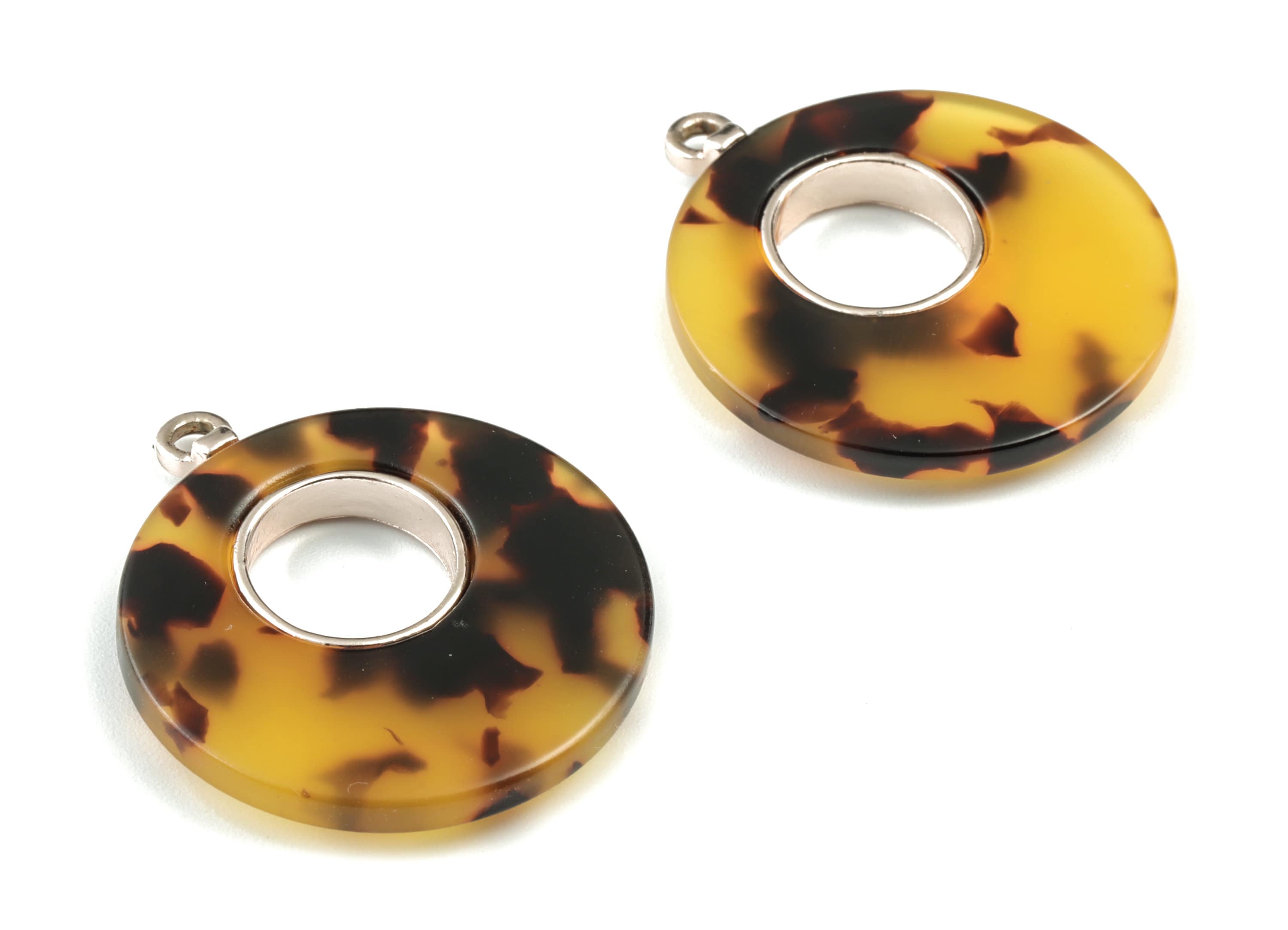 Acetate Alloy Round Earring Charm - Rose Alloy Tortoise Shell Charms - Tortoise Shell Circle Pendant - 33.15x28.74x4.5mm - AC1186-A02R - DOMEDBAZAAR