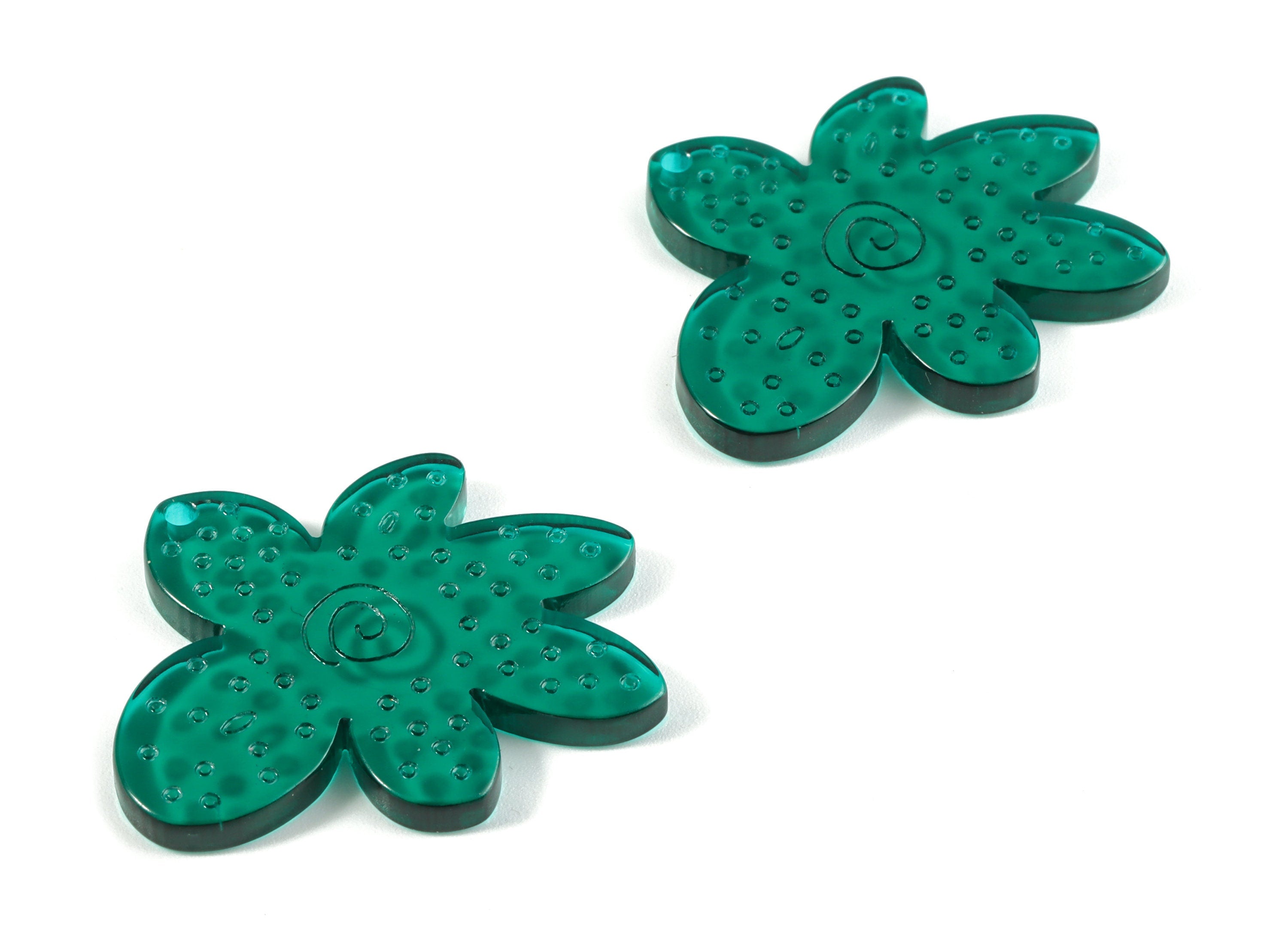 Acrylic Flower Earring Charms - Acrylic Green Flower Earrings - Jewelry Supplies - Color Code:A463- 38.04x34.5x2.91mm - AC2147-A463 - DOMEDBAZAAR