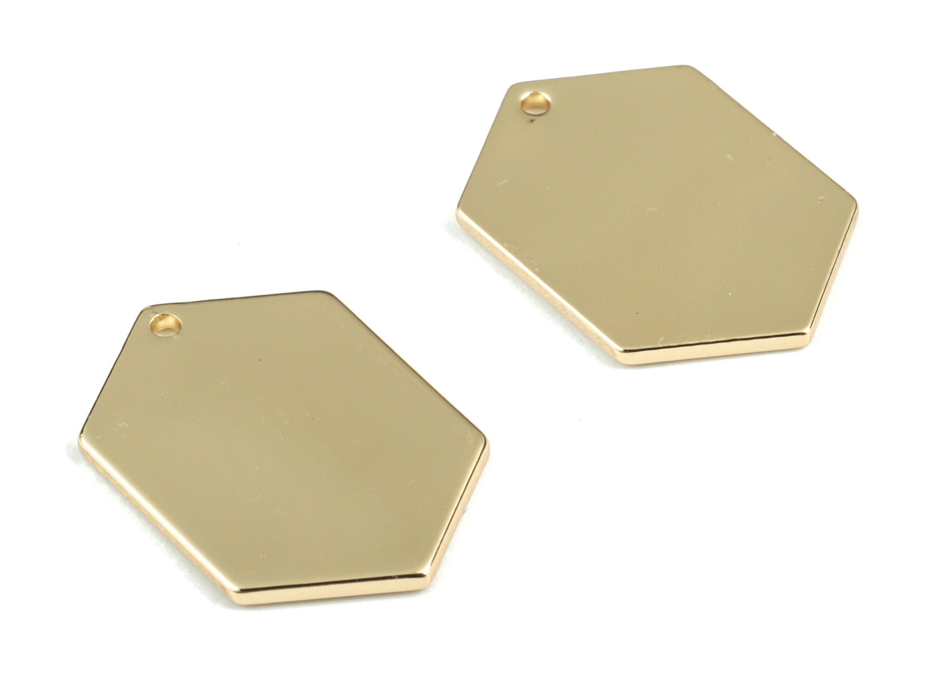 Personalized stamping blank - Gold Hexagon Charms - KC Gold Tone Plated Brass Textured Hexagon Earring Charms  - 20x14x1mm - PP2136KCG - DOMEDBAZAAR