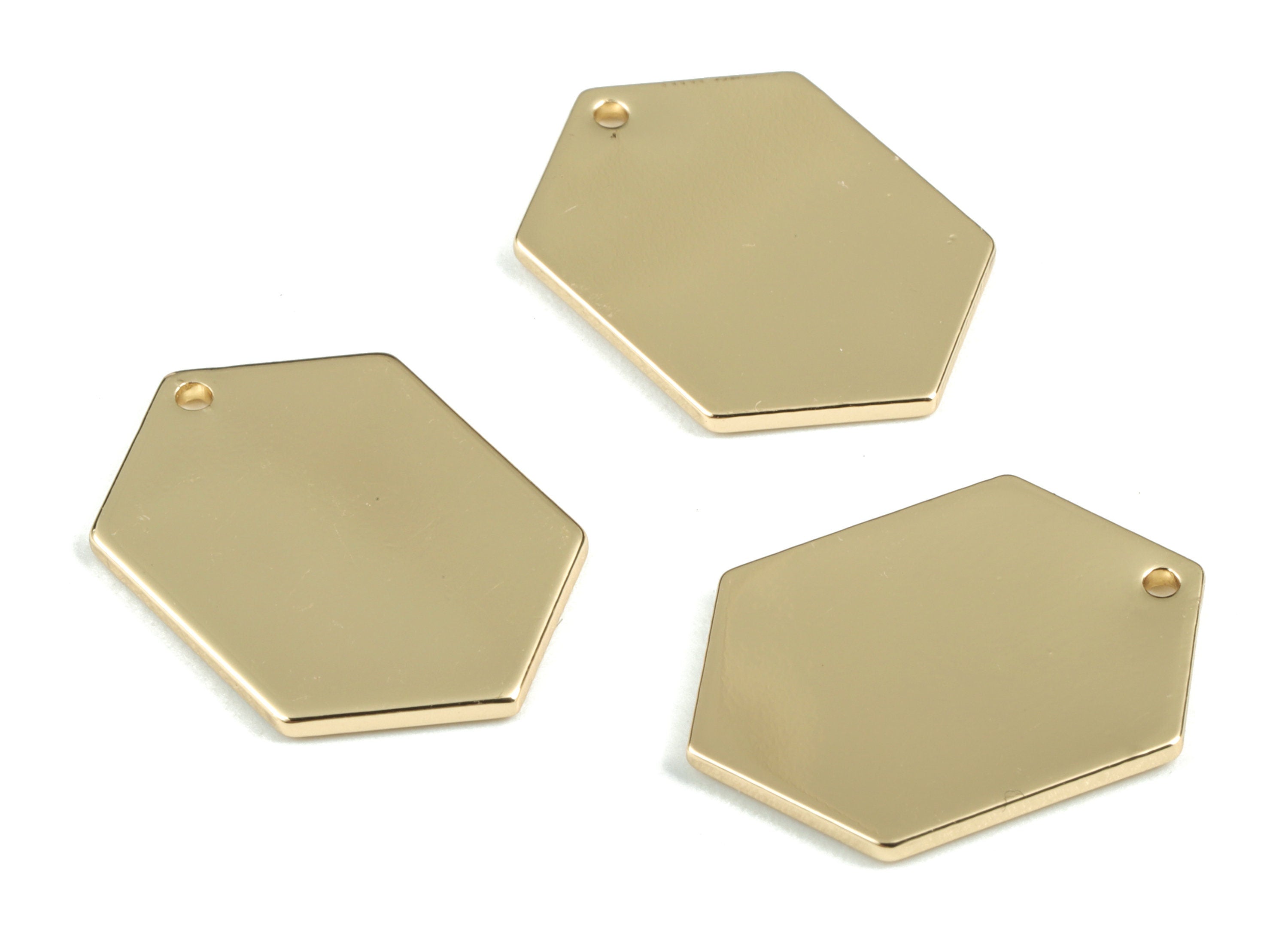 Personalized stamping blank - Gold Hexagon Charms - KC Gold Tone Plated Brass Textured Hexagon Earring Charms  - 20x14x1mm - PP2136KCG - DOMEDBAZAAR