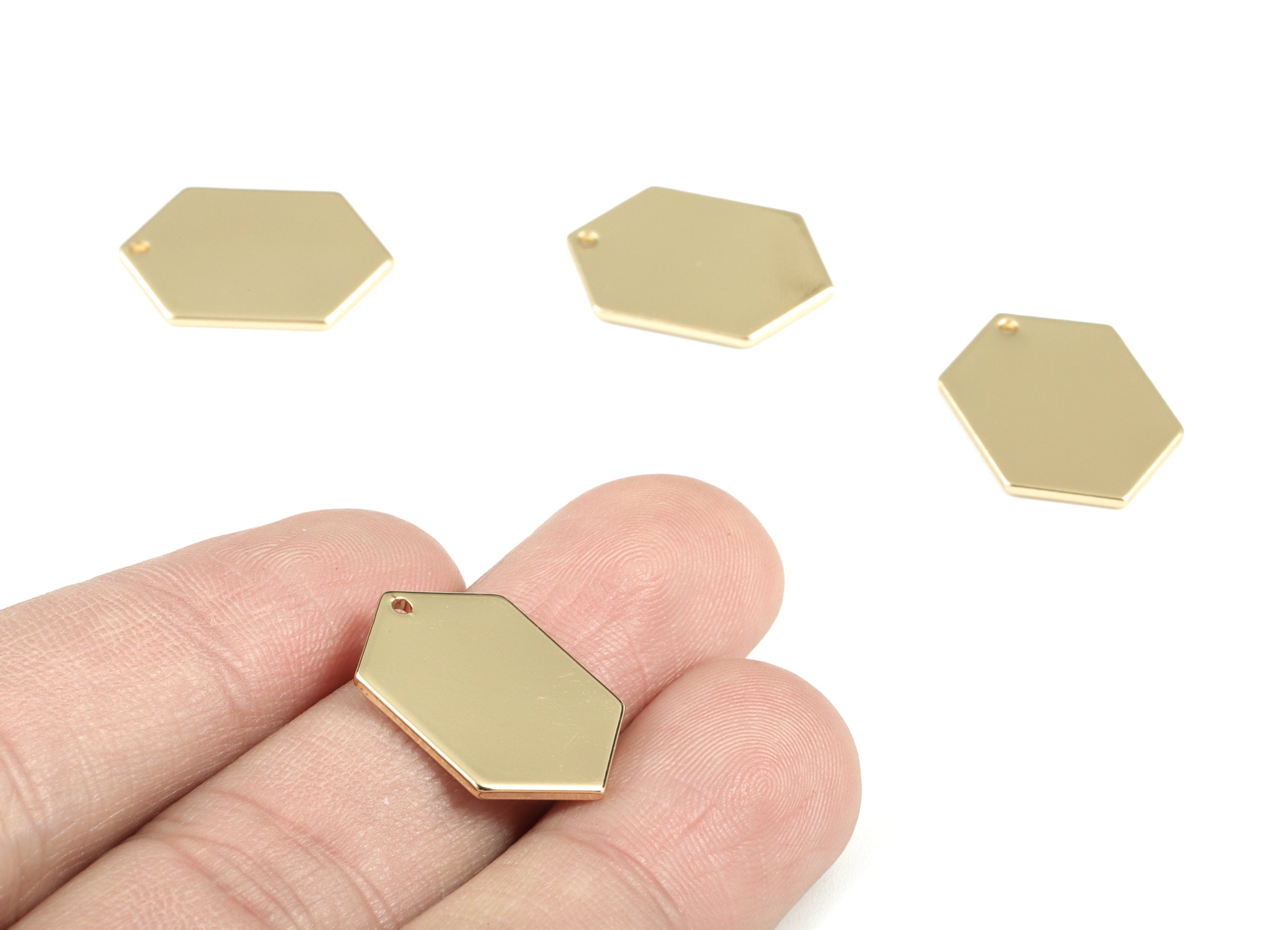 Personalized stamping blank - Gold Hexagon Charms - KC Gold Tone Plated Brass Textured Hexagon Earring Charms  - 20x14x1mm - PP2136KCG - DOMEDBAZAAR