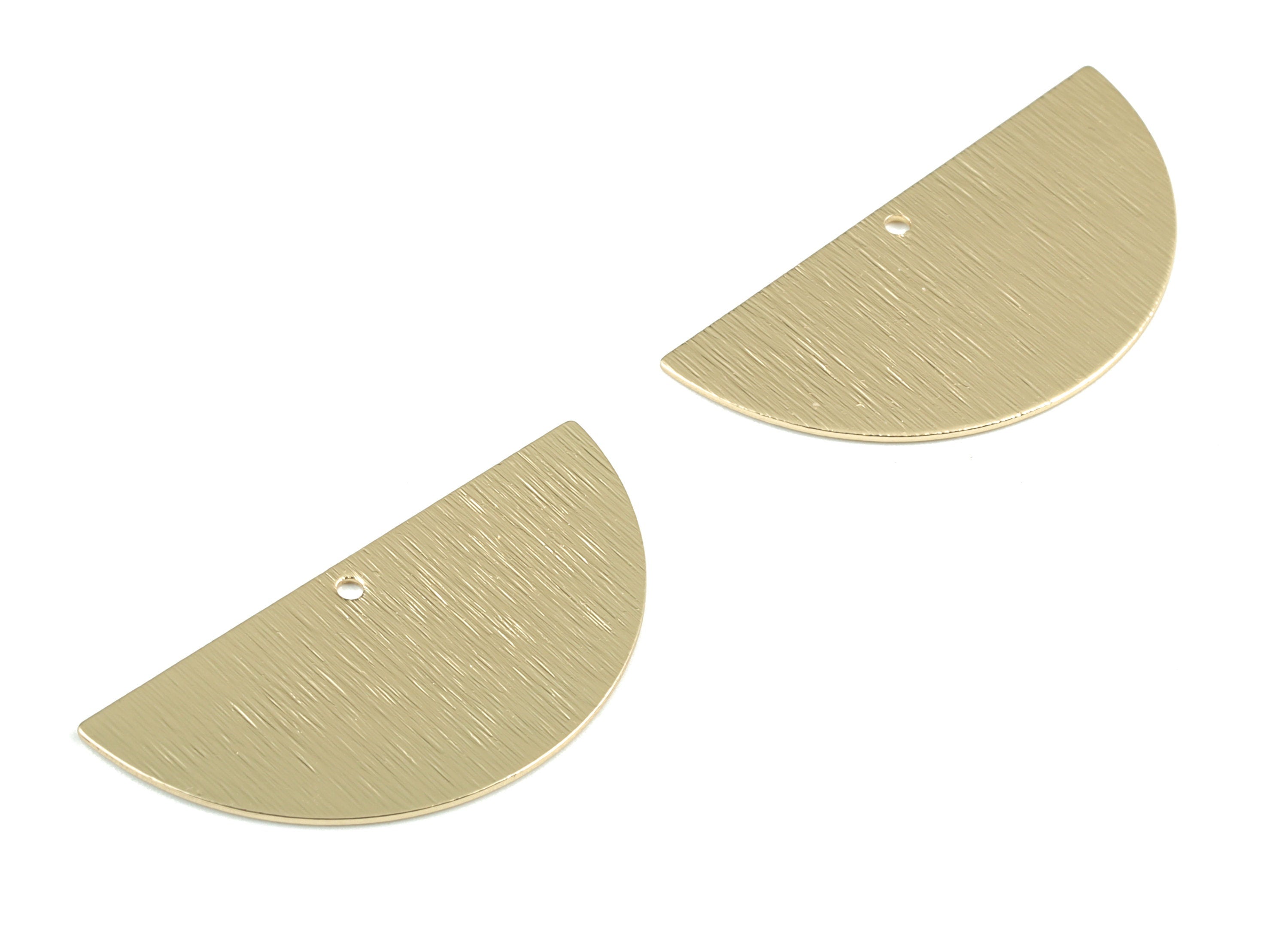 Gold Semi circle Pendant - KC Gold Tone Plated Brass Textured Half Moon Earring Charms - Jewelry Supplies - 35.88x17.52x0.63mm - PP2115KCG - DOMEDBAZAAR