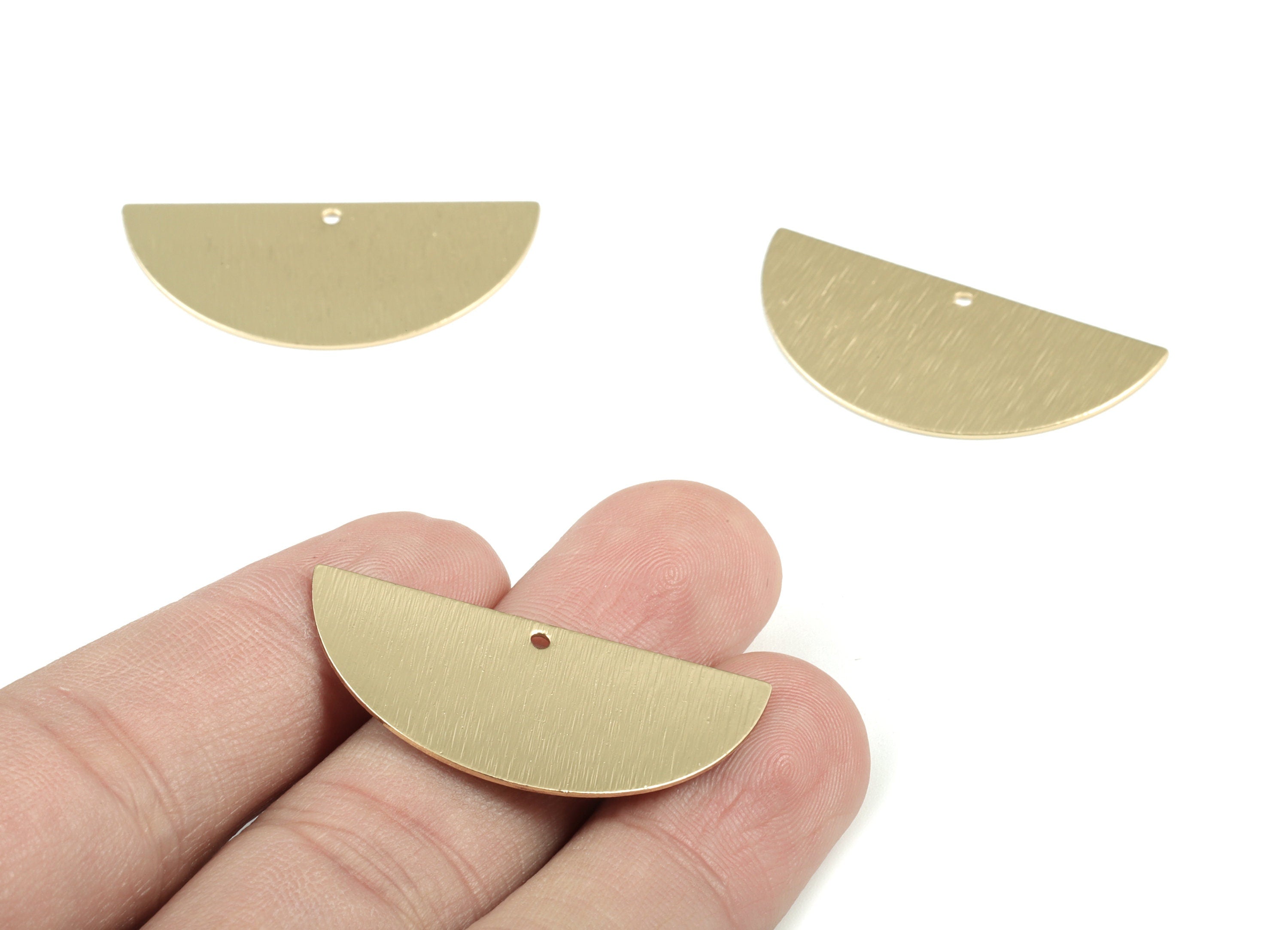 Gold Semi circle Pendant - KC Gold Tone Plated Brass Textured Half Moon Earring Charms - Jewelry Supplies - 35.88x17.52x0.63mm - PP2115KCG - DOMEDBAZAAR