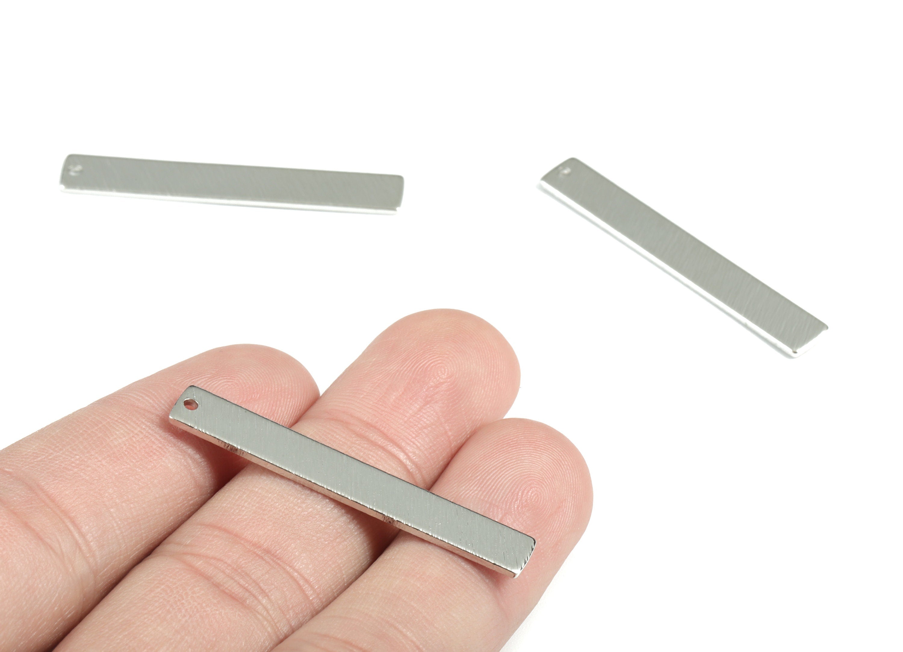 Silver Bar Rectangle Pendant - Silver Tone Plated Brass Long Rectangle Earring Charms - Jewelry Supplies - 40.9x6.13x1.05mm - PP2108S - DOMEDBAZAAR