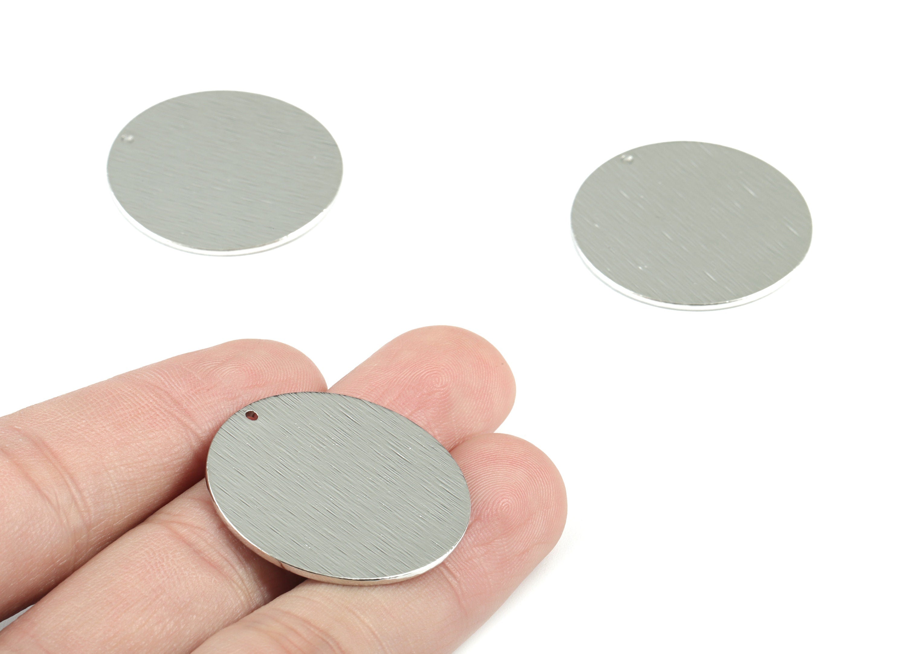 Silver Round Textured Charms - Silver Tone Plated Brass Textured Circle Earring Charms - Jewelry Supplies - 30.03x30.03x1.01mm - PP2064S - DOMEDBAZAAR