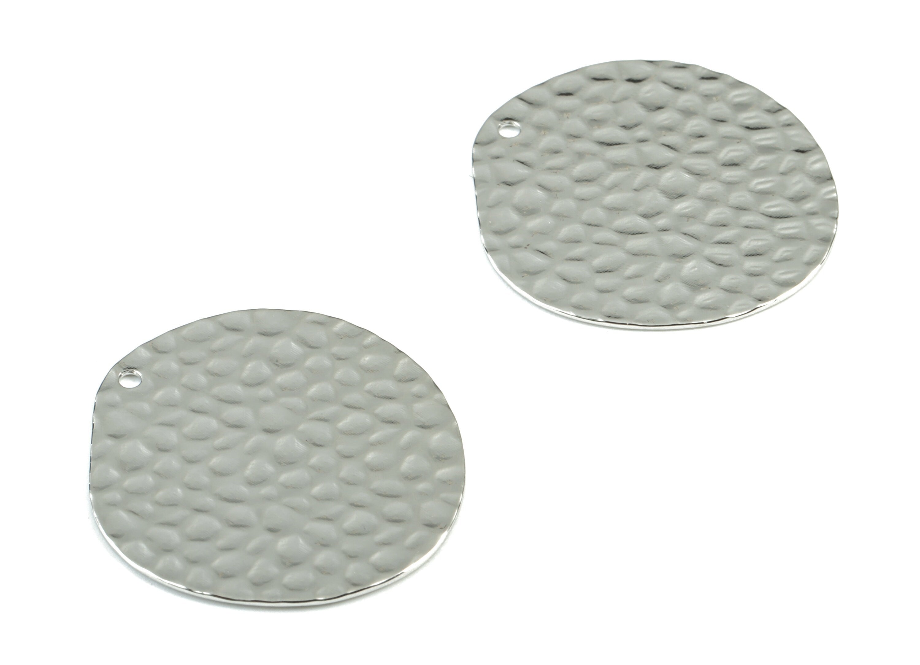 Silver Hammered Round Charm - Silver Tone Plated Brass Hammered Circle Earring Charms - Jewelry Supplies - 29.1x27.95x0.64mm - PP2084S - DOMEDBAZAAR