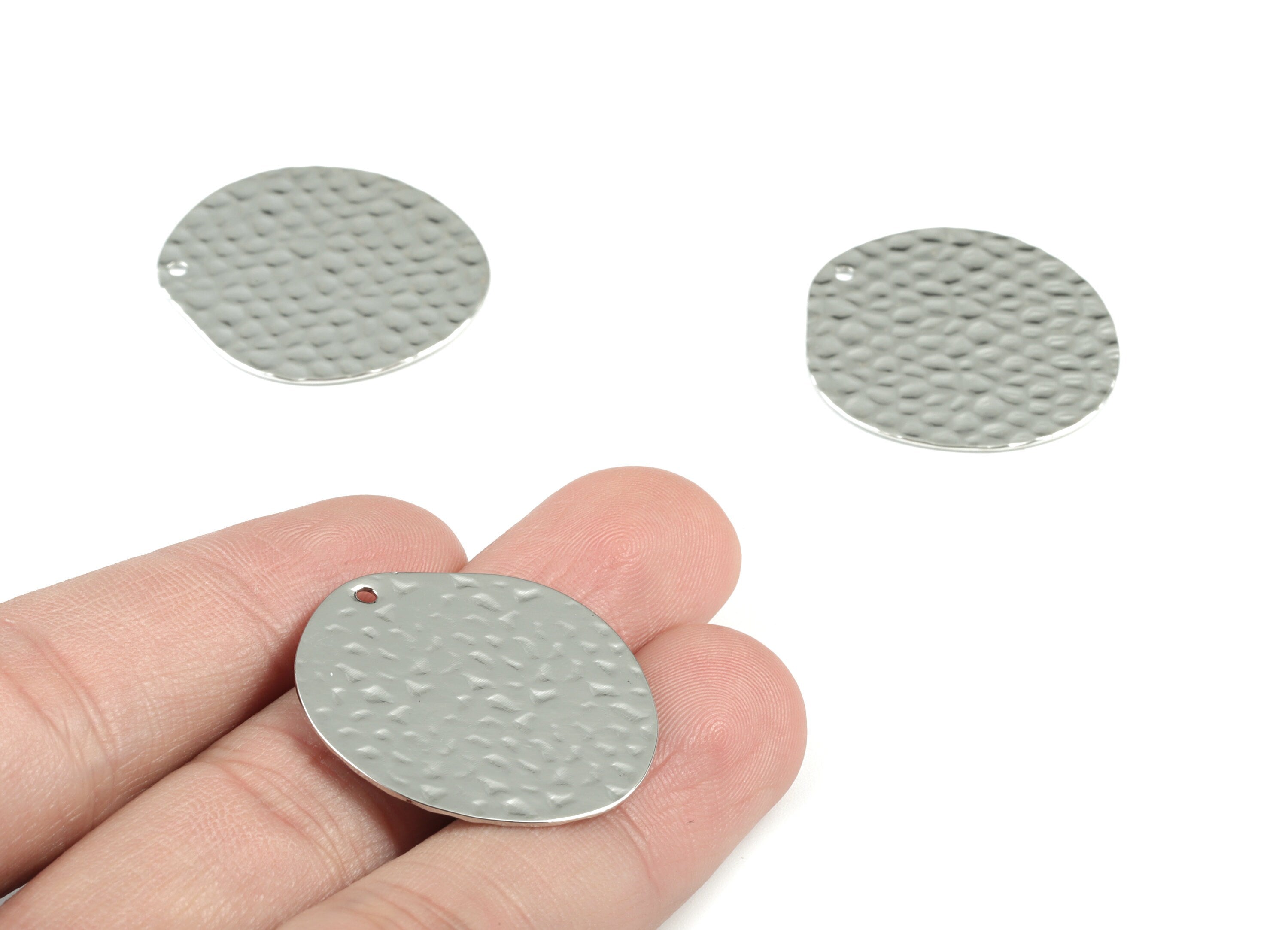 Silver Hammered Round Charm - Silver Tone Plated Brass Hammered Circle Earring Charms - Jewelry Supplies - 29.1x27.95x0.64mm - PP2084S - DOMEDBAZAAR