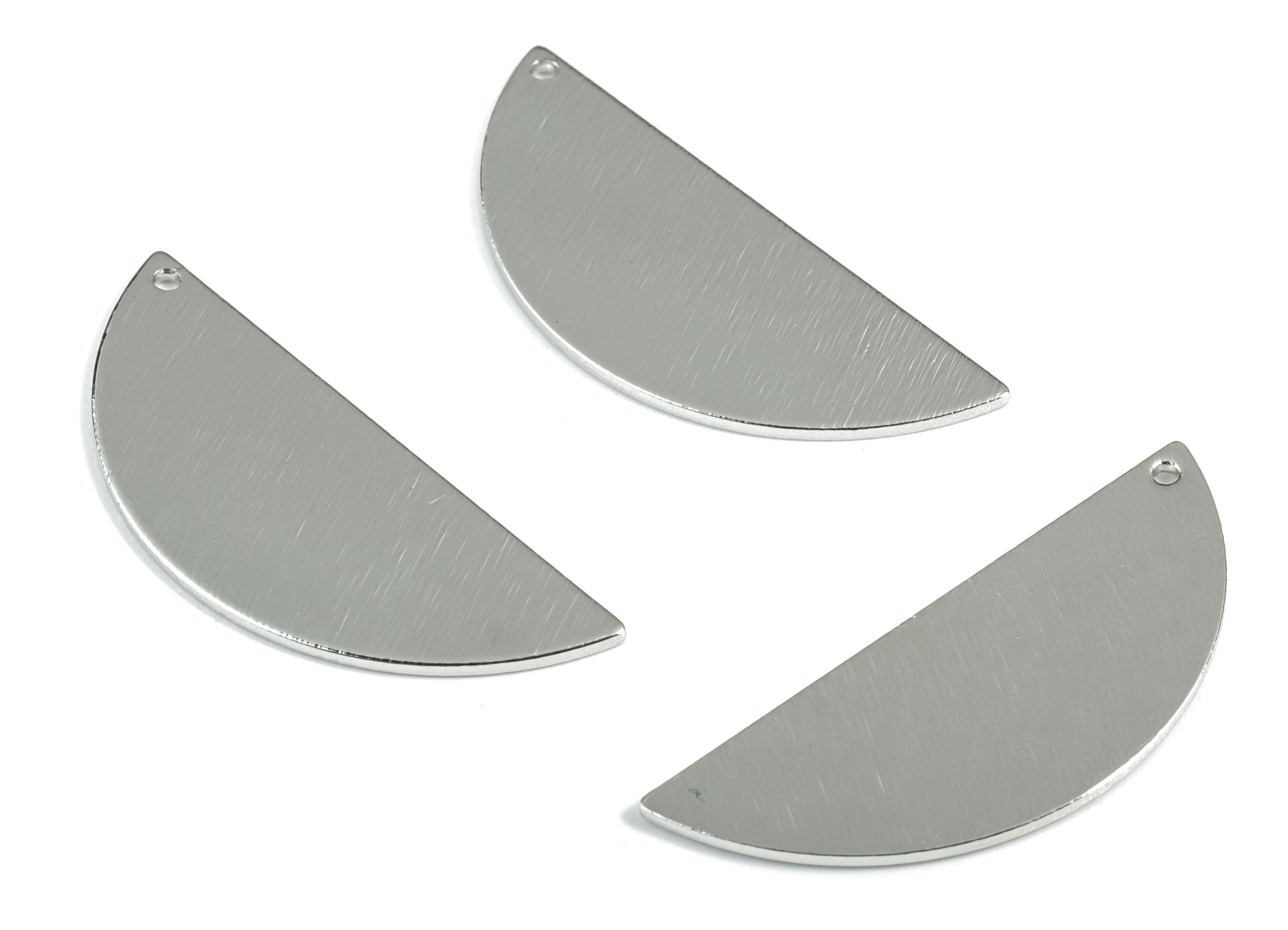 Silver Semicircle Charms - Silver Tone Plated Brass Textured Half Moon Earring Charms - Jewelry Supplies - 39.18x15.46x1.04mm - PP2156S - DOMEDBAZAAR