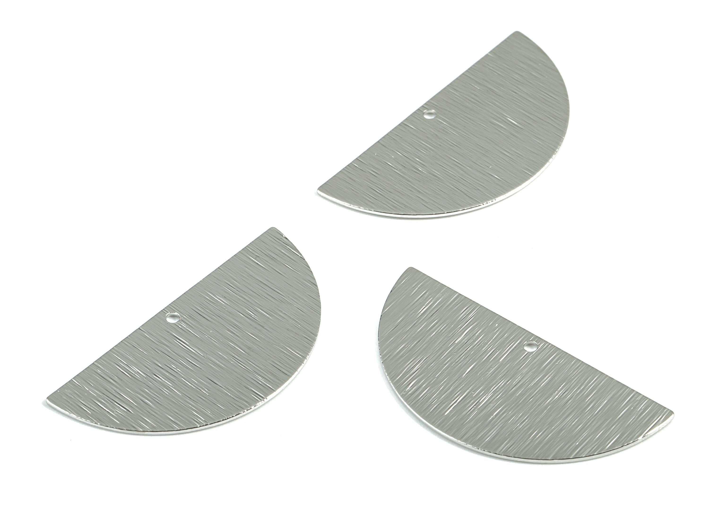 Silver Half Moon Connector - Silver Tone Plated Brass Semi circle Earring Charm - Jewelry Supplies - 35.88x17.52x0.63mm - PP2115S - DOMEDBAZAAR